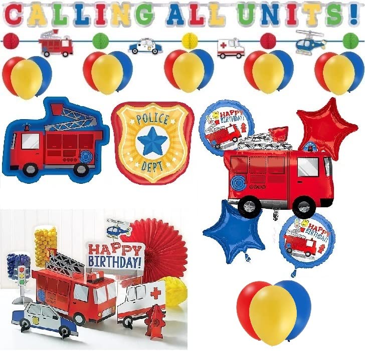First Responders Birthday Party Decorations Set - Banner, Centerpiece & Treat Boxes for Police, Fireman, Paramedics & EMS - Perfect for 911 Themed Parties, Hero Celebrations & Emergency Service Appreciation Events
