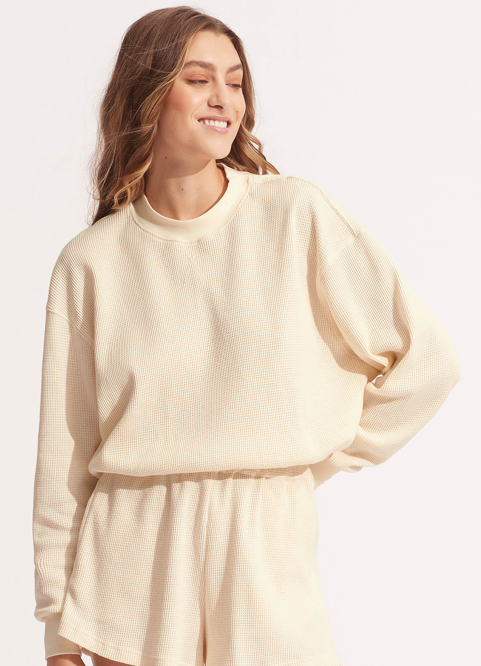 Waffle Knit Sweater Top for Women - Natural Cotton Comfort Wear - Perfect for Casual Outfits & Layering in Fall/Winter