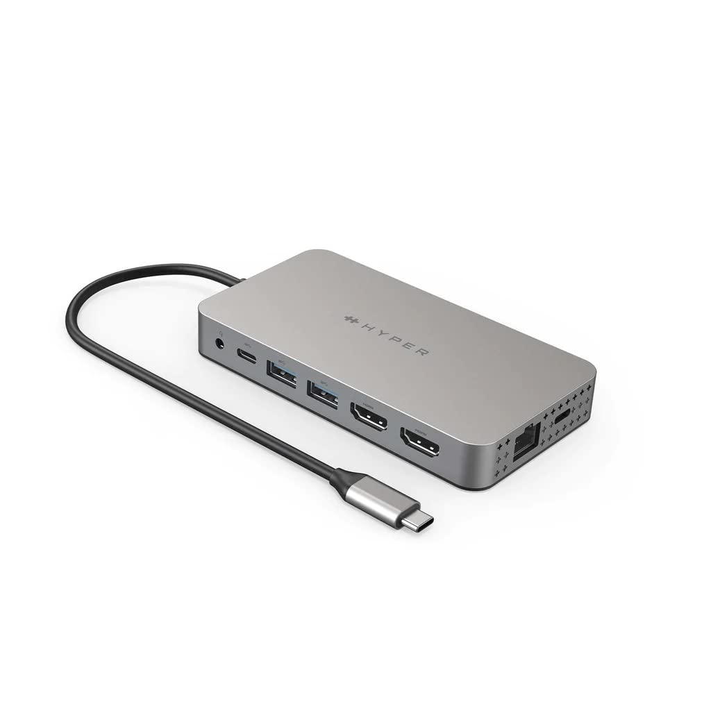 HyperDrive 4K Dual HDMI 10-in-1 USB C Hub - Dual 4K HDMI, Gigabit Ethernet, USB-A/C, 100W PD, SD/MicroSD, 3.5mm Audio - Compatible with MacBook Pro/Air (M1), Windows PC, Chromebook - Perfect for Home Office, Gaming & Video Conferencing