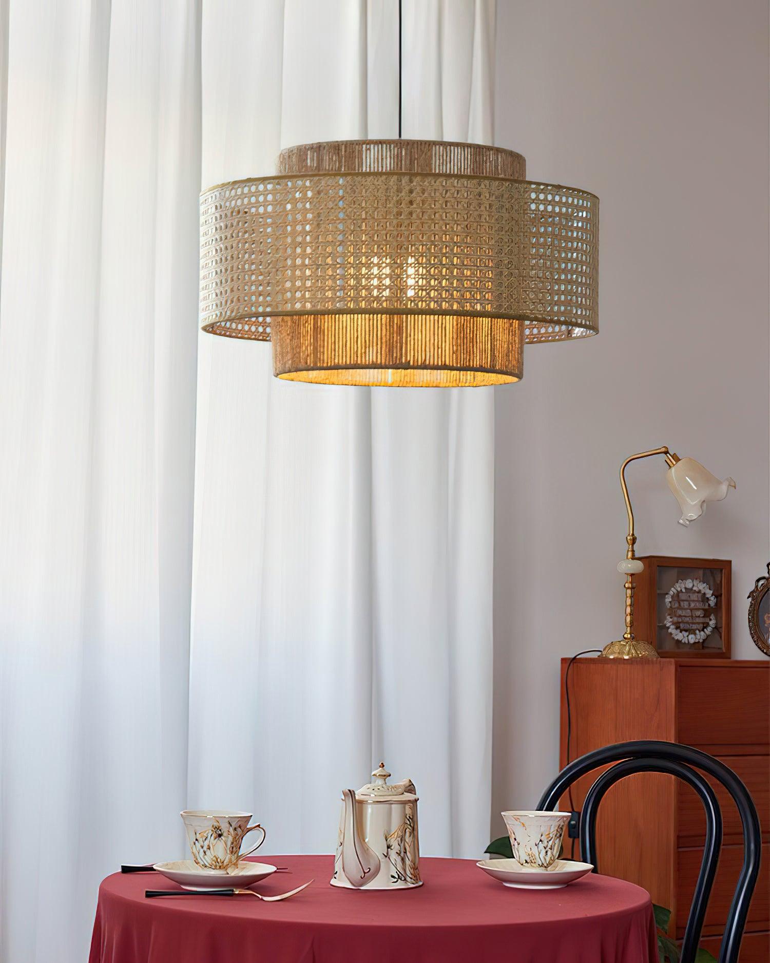 Triela Rattan Weaving Pendant Lamp - Handmade Boho Chic Hanging Light Fixture for Bedroom, Living Room, and Patio Decor