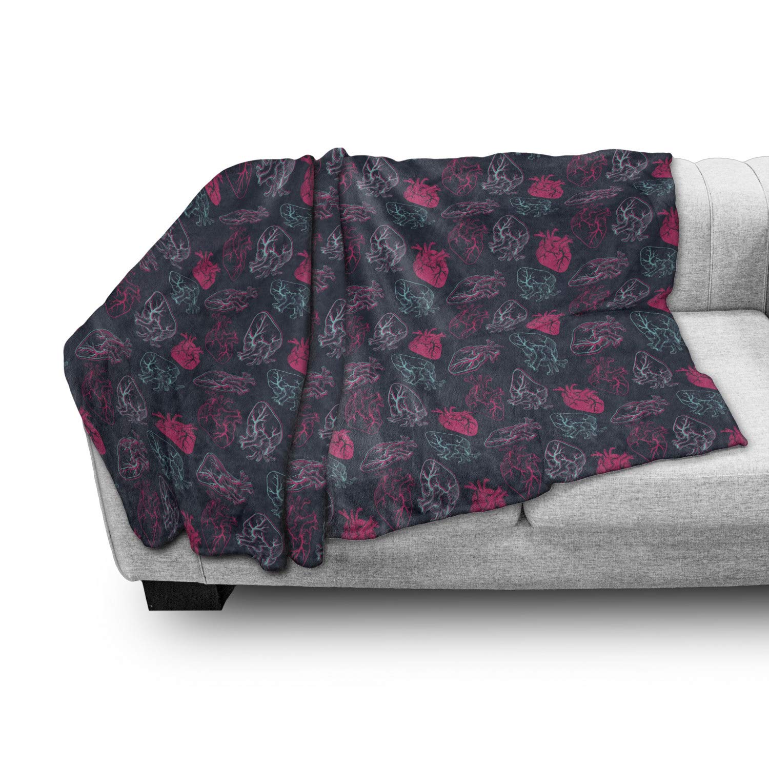 Ambesonne Human Anatomy Fleece Throw Blanket - Anatomical Heart Veins Sketch, Soft Plush Cozy Blanket for Couch, Bed, Sofa - 50