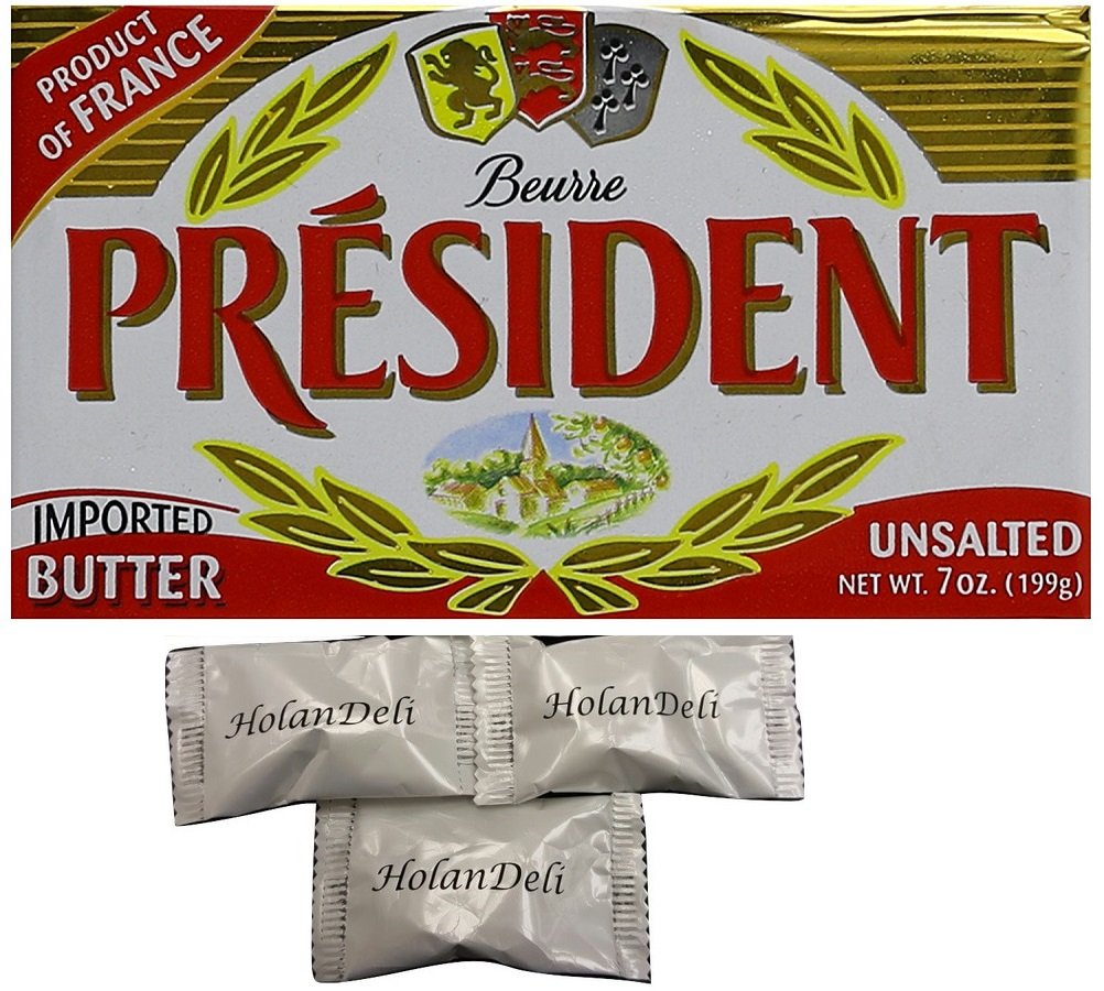 15-Pack President Imported Unsalted Butter 7oz (199g) with Free HolanDeli Chocolate Mints - Perfect for Baking, Cooking & Gourmet Recipes