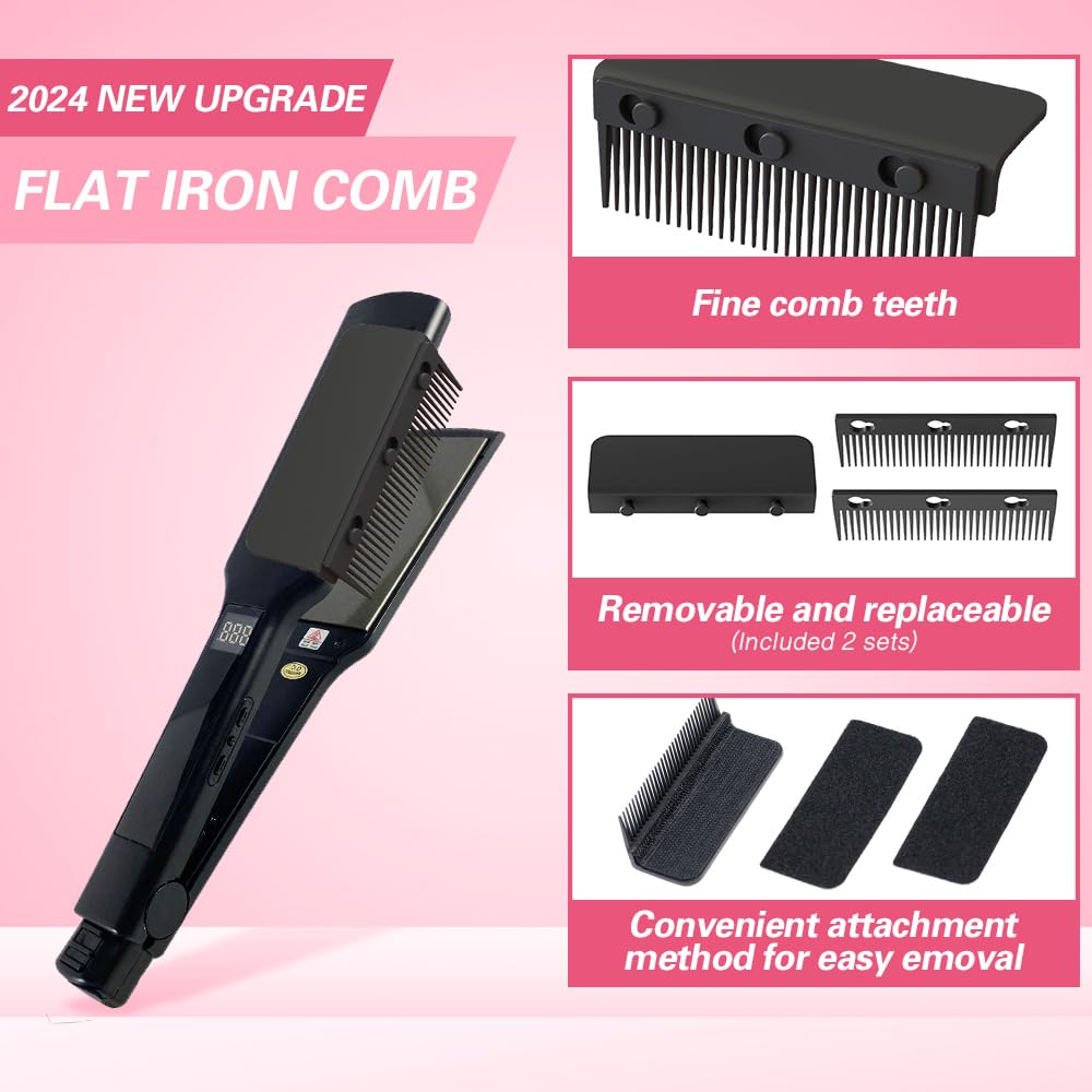 Flat Iron Comb Attachment - 3.94 x 2.05 Inches Plastic Clip-On Styling Tool for Hair Straightener | Perfect for Home & Salon Use | Detangles & Smooths Hair While Straightening