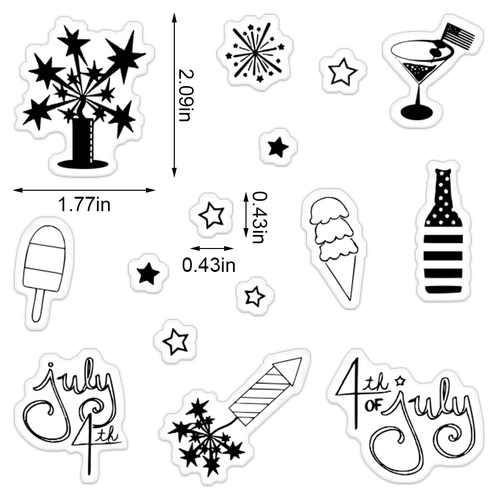 Star Fireworks Clear Stamps for Card Making - 4th of July Words, Firecrackers & Summer Ice Cream Rubber Stamps | DIY Holiday Scrapbooking, Transparent Album Decor, Paper Crafts | Perfect for Independence Day Cards, Summer Party Invitations & Memory Books