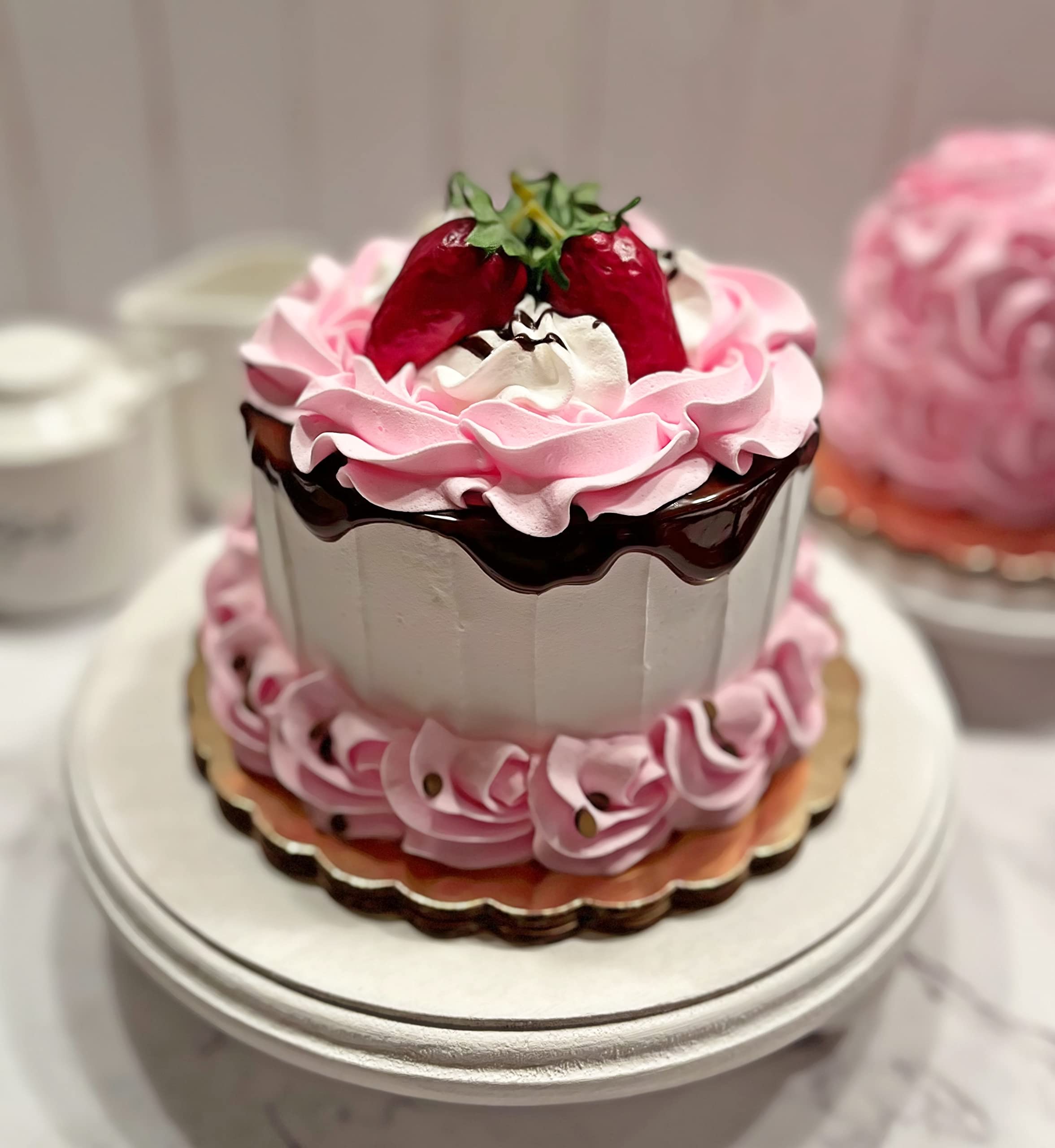Artificial Display Cake - Fake Cake Decor for Home & Kitchen - Faux Dessert Centerpiece for Parties & Events - Valentine's Day Sweetheart Cake Prop - Wedding & Birthday Decoration Fake Food