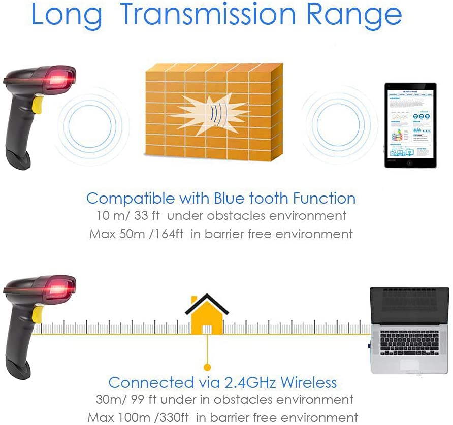 NT 1228BL 2D Bluetooth Barcode Scanner - Wireless Handheld Scanner for Retail, Warehouse & Inventory Management - Fast & Accurate QR Code Scanning for Smartphones, Tablets & POS Systems