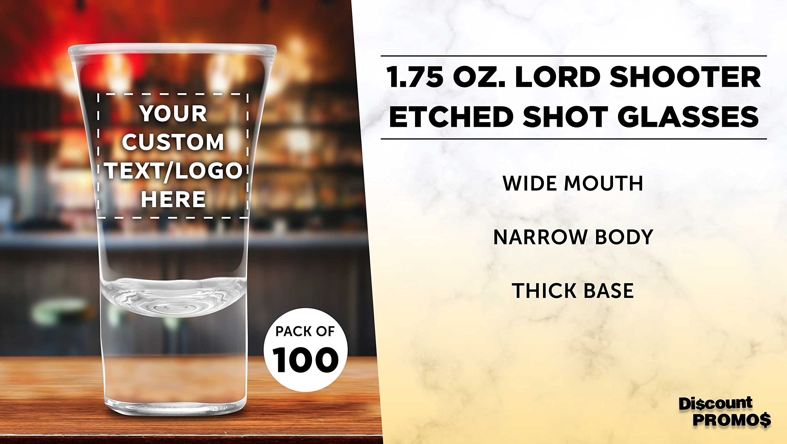 Custom 2 oz. Lord Shooter Etched Shot Glasses - 100 Pack with Personalized Text & Logo - Perfect for 21st Birthday Parties, Barware, and Lounge Glassware - Clear Glass Drinking Cups for Cocktails, Whiskey, and Party Favors