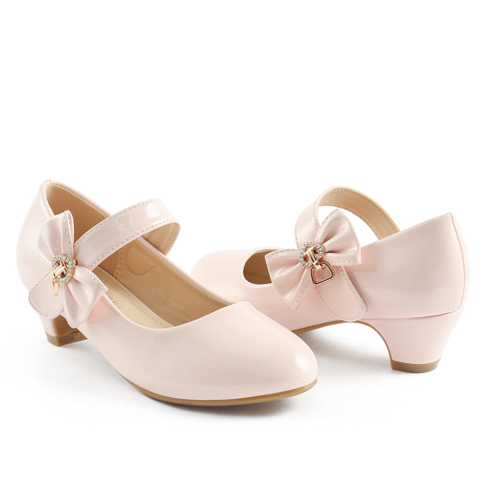 ADAMUMU Girls Low Heel Dress Shoes - PU Leather Wedding Party Shoes for Little & Big Kids - Perfect for Flower Girls, First Communion & Special Occasions