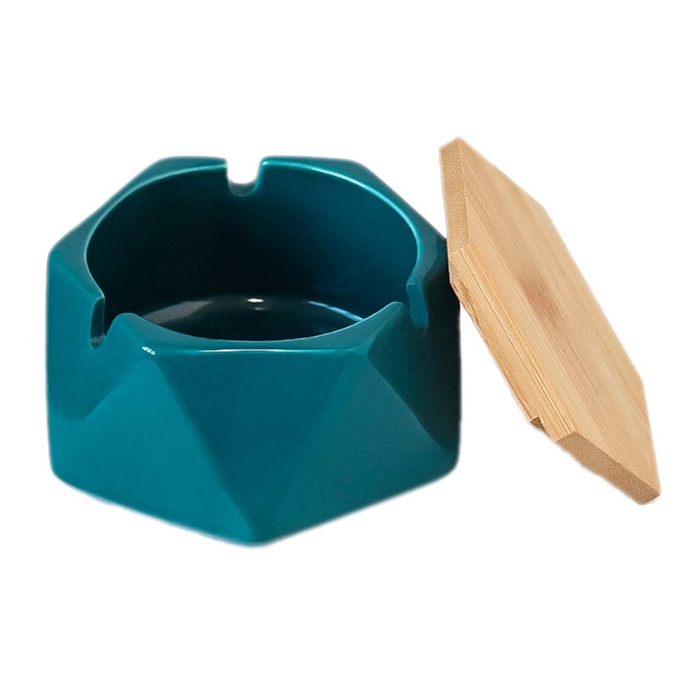 JHNIF Modern Geometric Ceramic Ashtray with Bamboo Lid - Elegant Home Decor for Smoking Accessories & Cigar Ashtray - Perfect for Living Room, Patio, and Outdoor Use