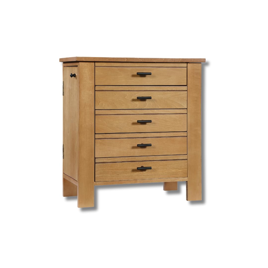 Emma Elegant Jewelry Organizer - 4-Drawer Wooden Chest with Necklace Hooks & 2 Doors - Stylish Dresser-Top Storage Box for Necklaces, Rings & Accessories - Pine Wood Jewelry Box for Bedroom Vanity & Gift Giving