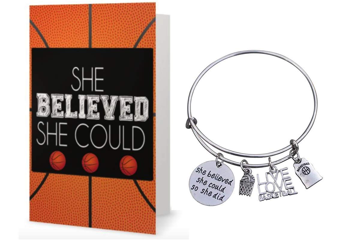 Basketball Bracelet & Card Gift Set - Inspirational Jewelry for Players & Fans - Game Day Motivation