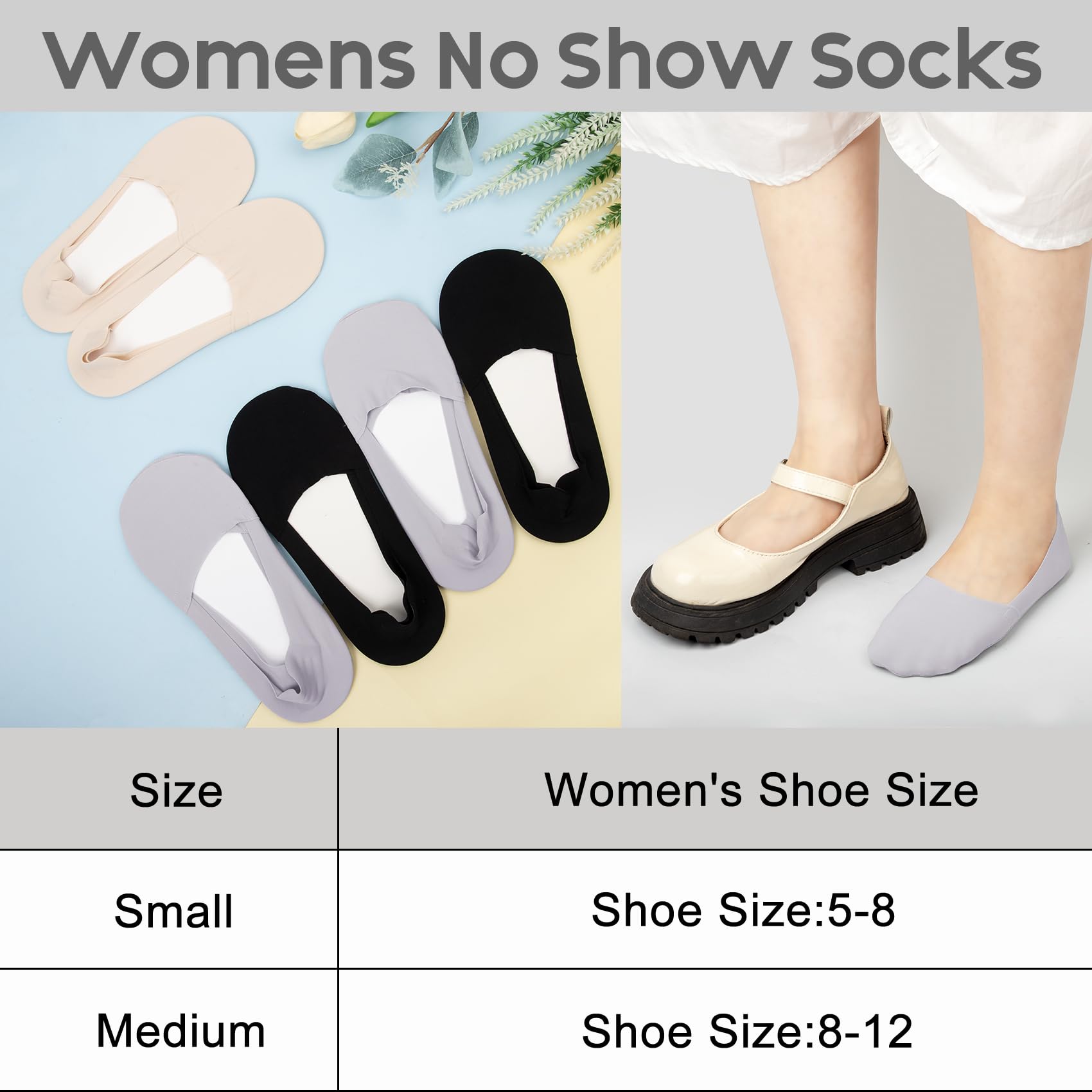 YSense Women's No Show Socks 6 Pairs - Invisible Non-Slip for Flats & Heels | Workout & Daily Wear