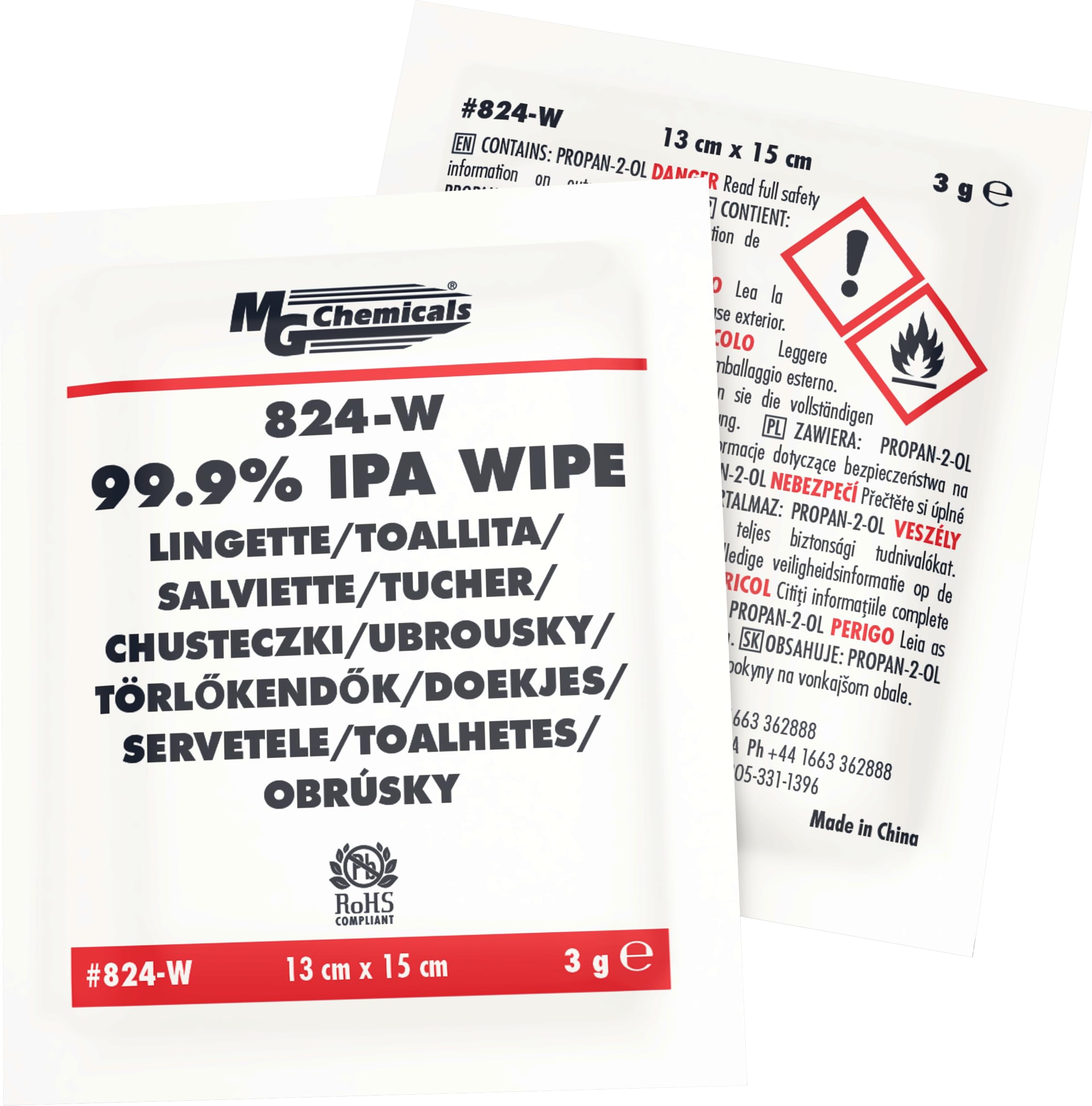 MG Chemicals 824-W 99.9% Isopropyl Alcohol Wipes, 6