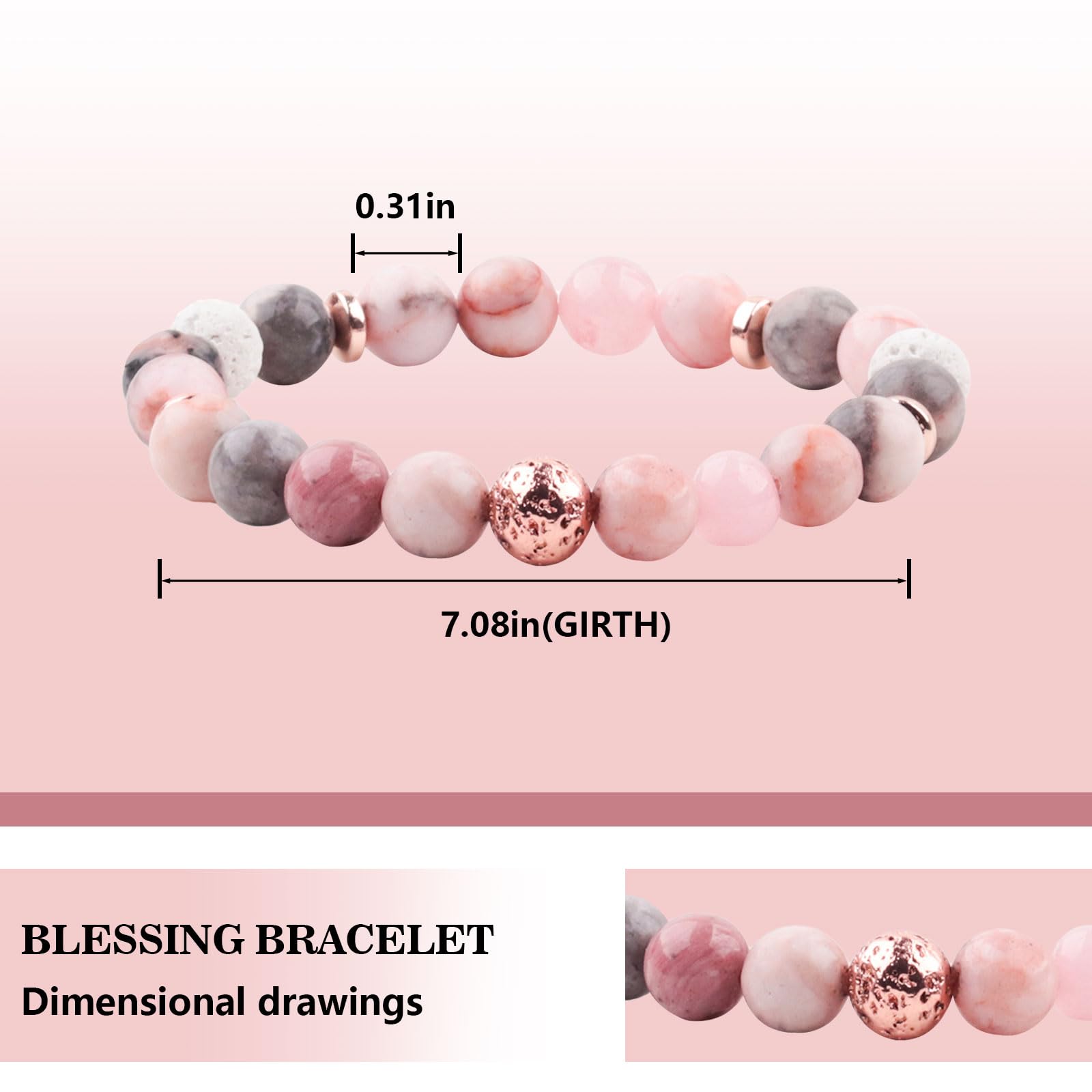 Natural Stone Healing Relaxation Bracelets for Women - Get Well Soon Gifts After Surgery or Illness - Soothing Bracelet with Meaningful Message Card & Gift Box (Pink Zebra) - Perfect for Recovery, Stress Relief & Positive Energy