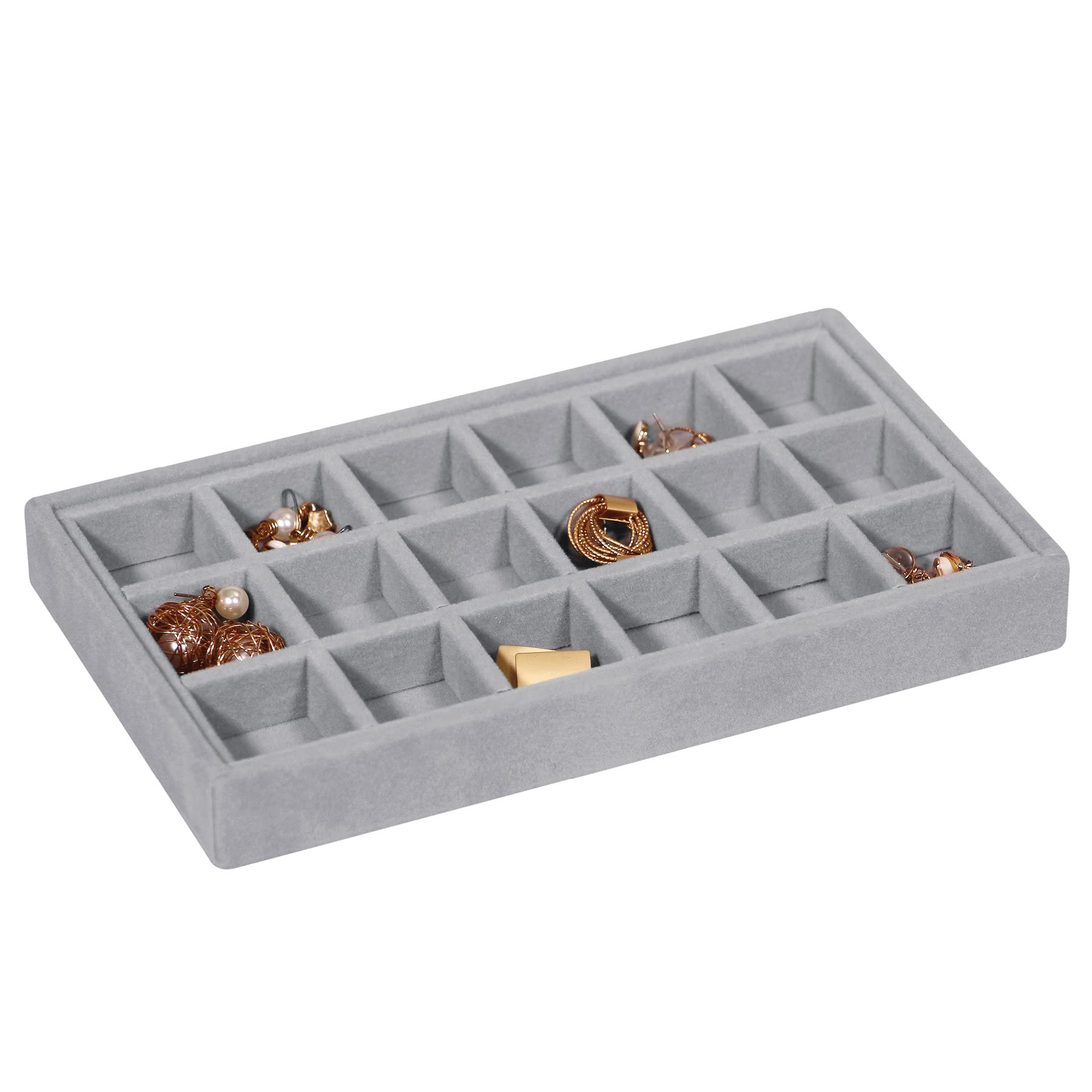 DIOMMELL 6-Piece Stackable Velvet Jewelry Organizer Tray Set - Jewelry Storage Box & Display Case for Earrings, Necklaces, Bracelets, Rings - Perfect for Dresser Drawer, Closet & Vanity Organization (Grey)