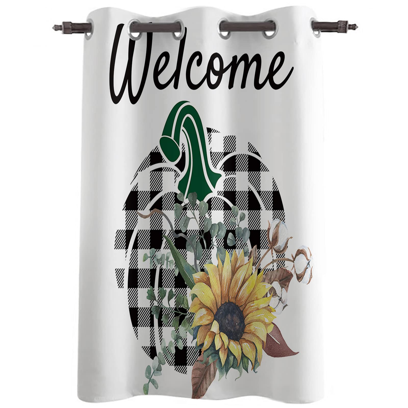 Blackout Thermal Insulated Window Curtains 96 Inch Length - Sunflower Pumpkin Thanksgiving Design with Grommet Top for Bedroom & Living Room (52 Inch Wide, Black White Plaid) - Perfect for Light Blocking, Privacy & Temperature Control