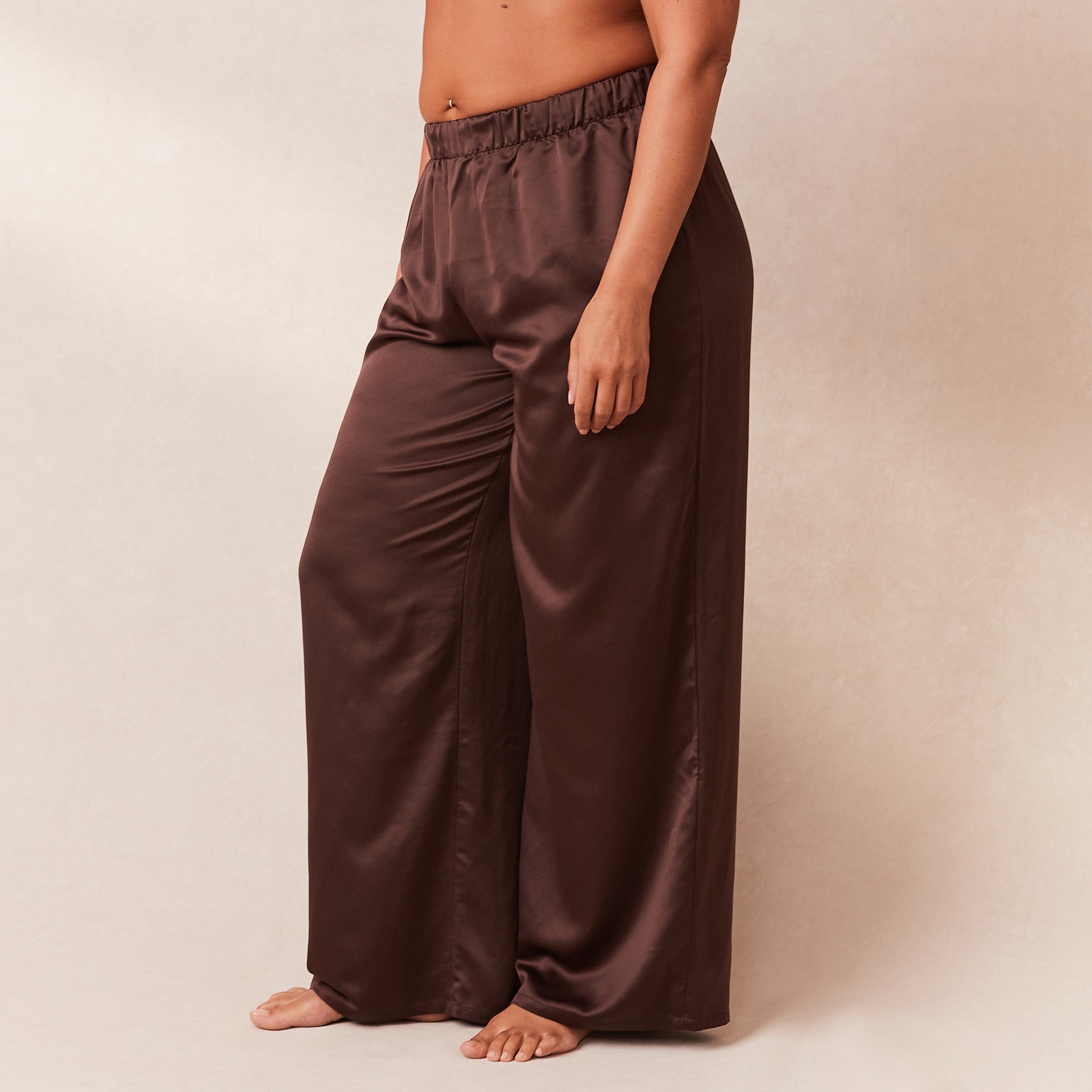 Classic Satin Pajama Pants for Women - Soft Chocolate Brown Sleepwear Lounge Pants - Perfect for Relaxing at Home, Spa Days & Cozy Evenings