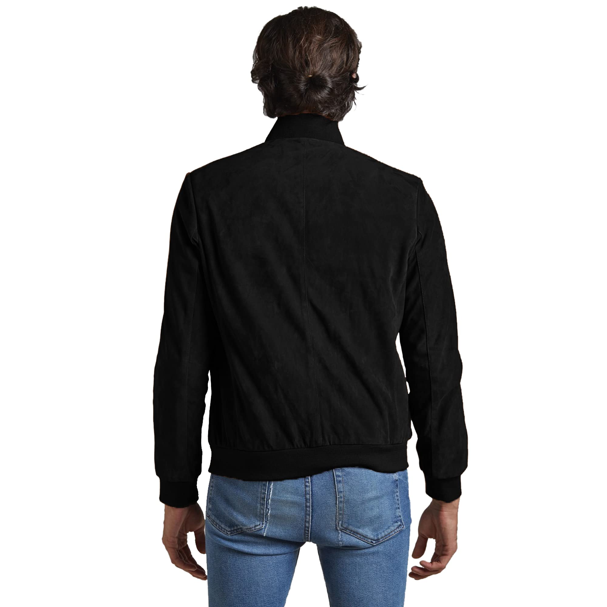 Vintage Men's Black & Tan Brown Suede Leather Bomber Jacket - Classic Retro Aviator Style for Casual Wear, Date Night & Fall Fashion