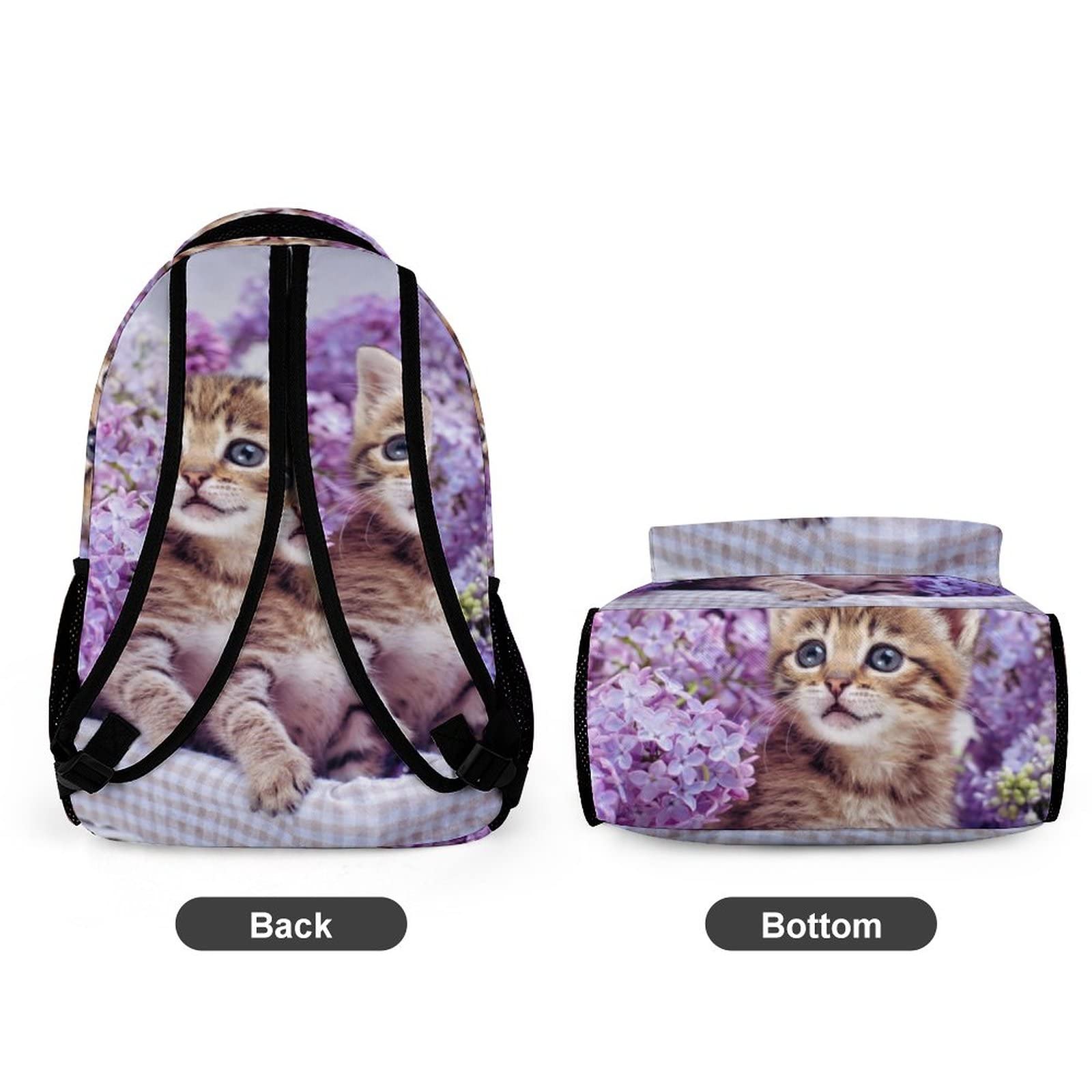 Cute Kitten Purple Flower Kids Backpack for School - Durable Bookbag for Boys & Girls - Perfect for Elementary Students, Daycare & Travel Accessories