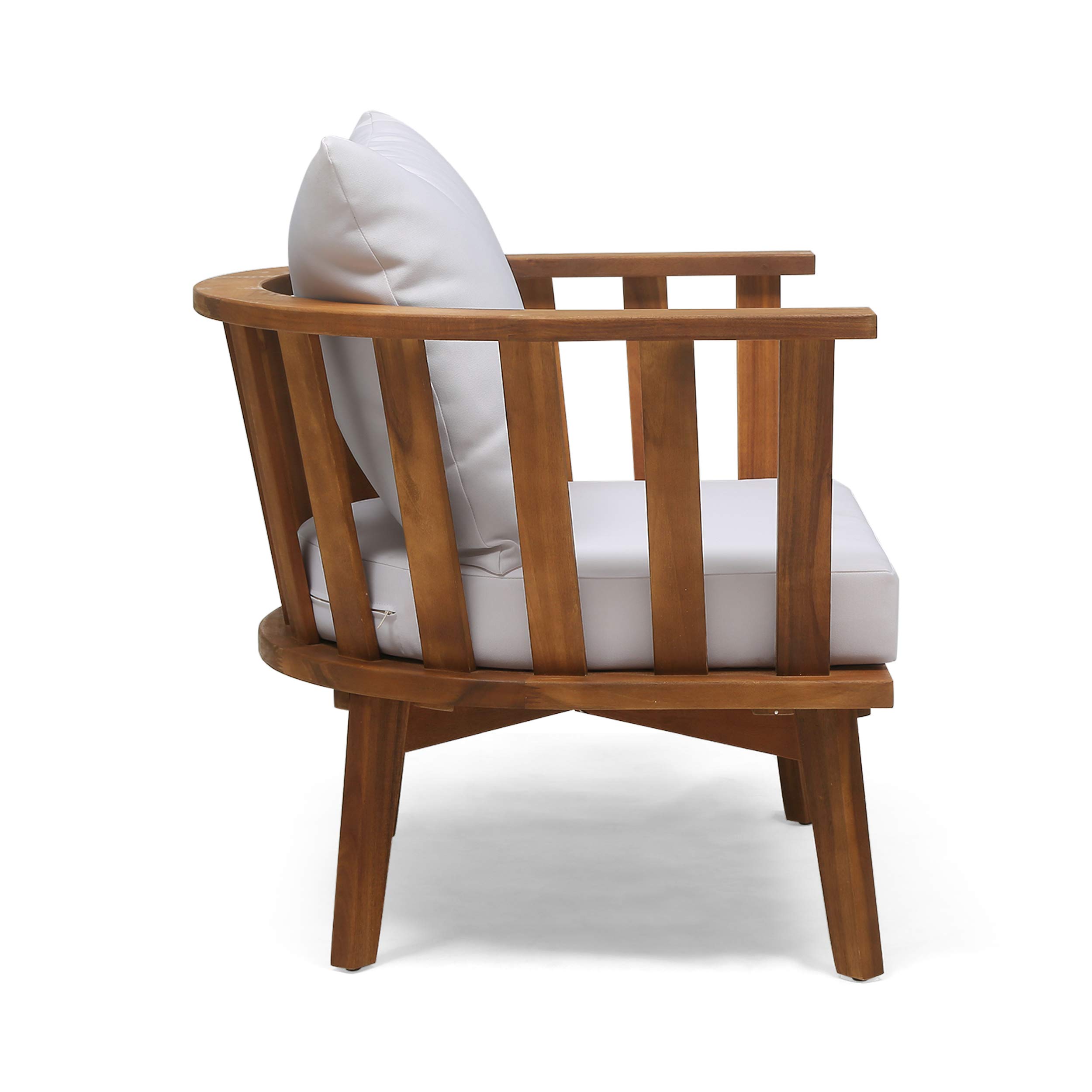 Christopher Knight Home Dean Outdoor Wooden Club Chair with Cushions - White & Teak Finish - Patio, Garden, Poolside, or Deck Lounge Chair for Relaxing Outdoors