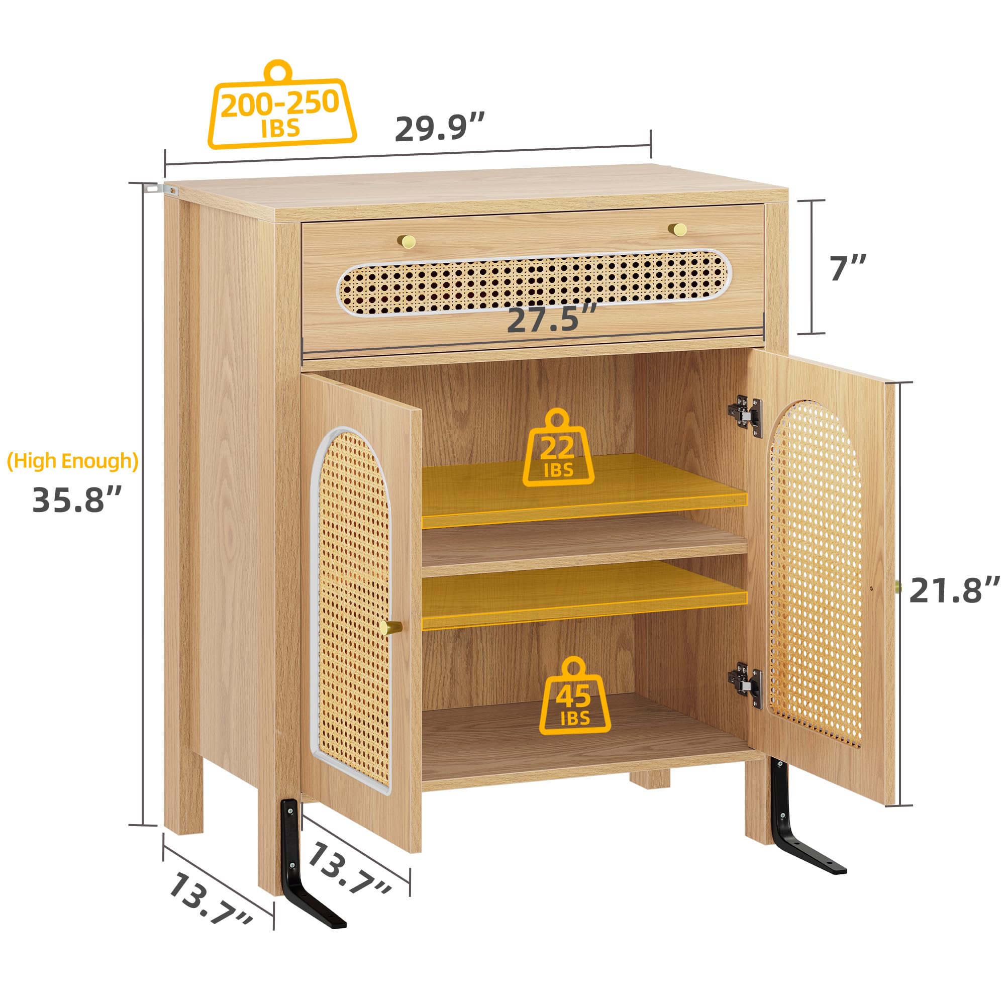 DWVO Sideboard Buffet Cabinet with Rattan Doors - 36