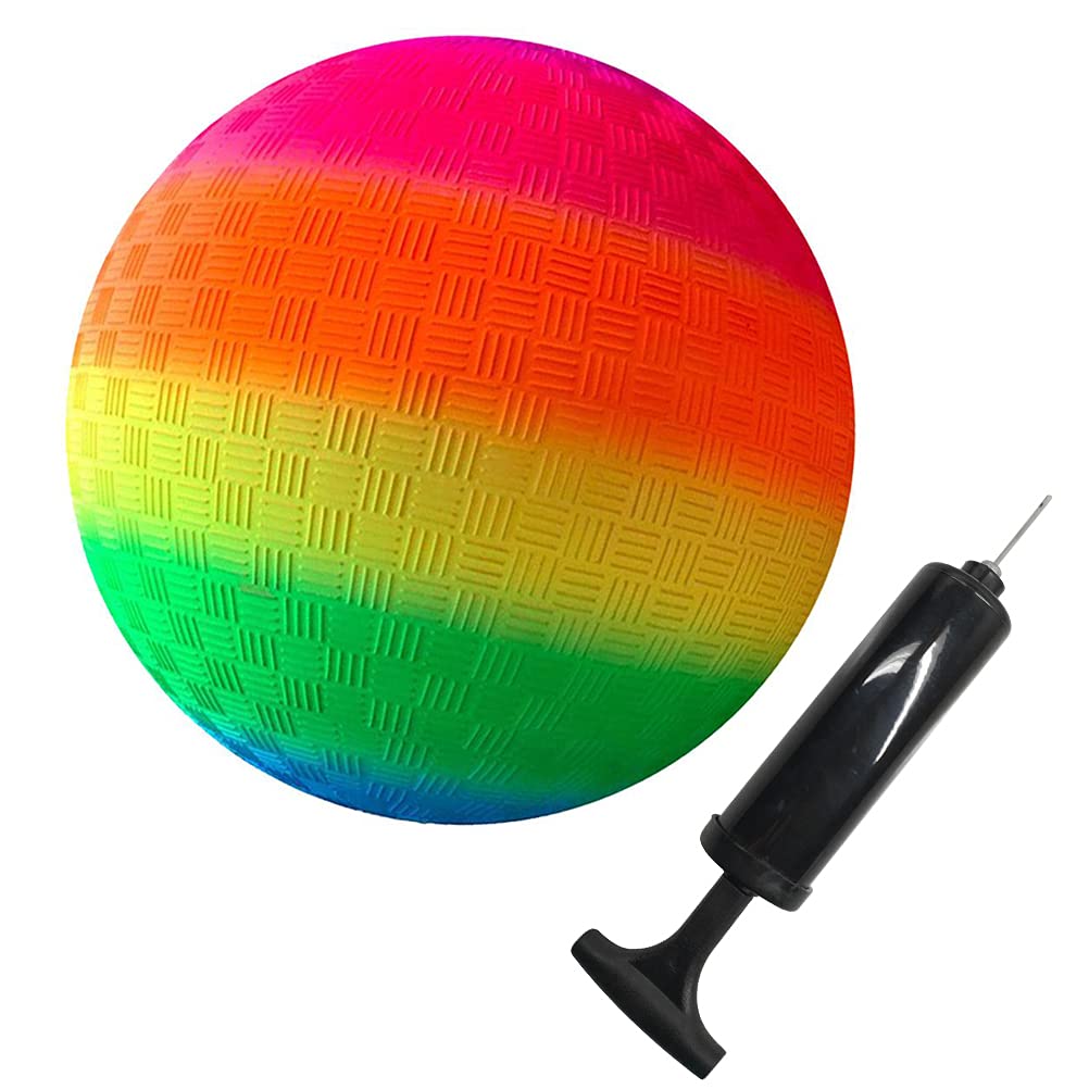 Brteyes 8.5-Inch Inflatable Rainbow Playground Ball for Kids - Soft PVC Bouncy Kick Ball for Outdoor Play - Perfect for Backyard, Park, Beach, and Pool Fun - Great for Birthday Parties, Summer Games, and Family Activities