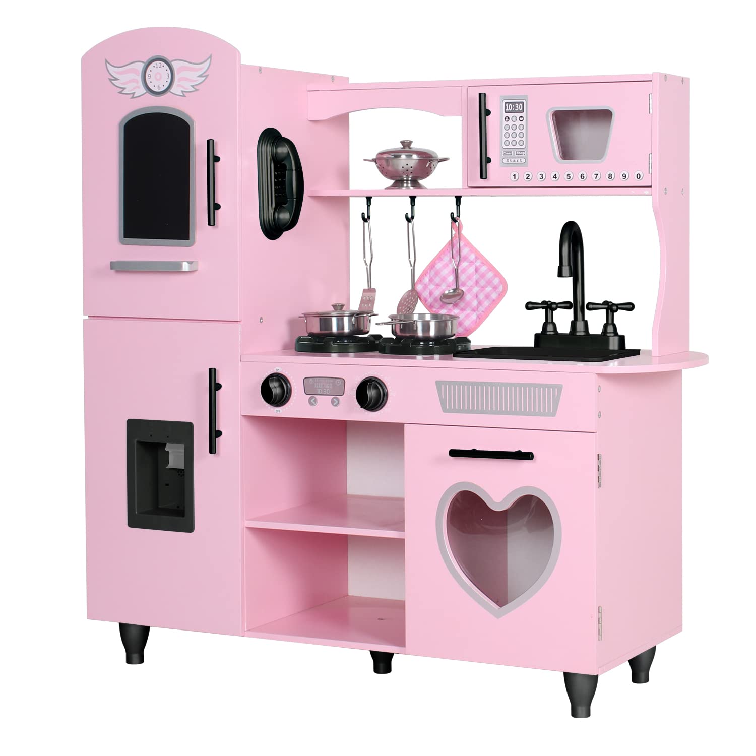 **TaoHFE Pink Wooden Play Kitchen Set for Kids - Interactive Toy Kitchen with Lights & Sounds, Perfect Gift for Girls & Boys Ages 3-8 - Pretend Play for Toddlers & Preschoolers (Ideal for Birthday, Christmas & Indoor Playtime)**