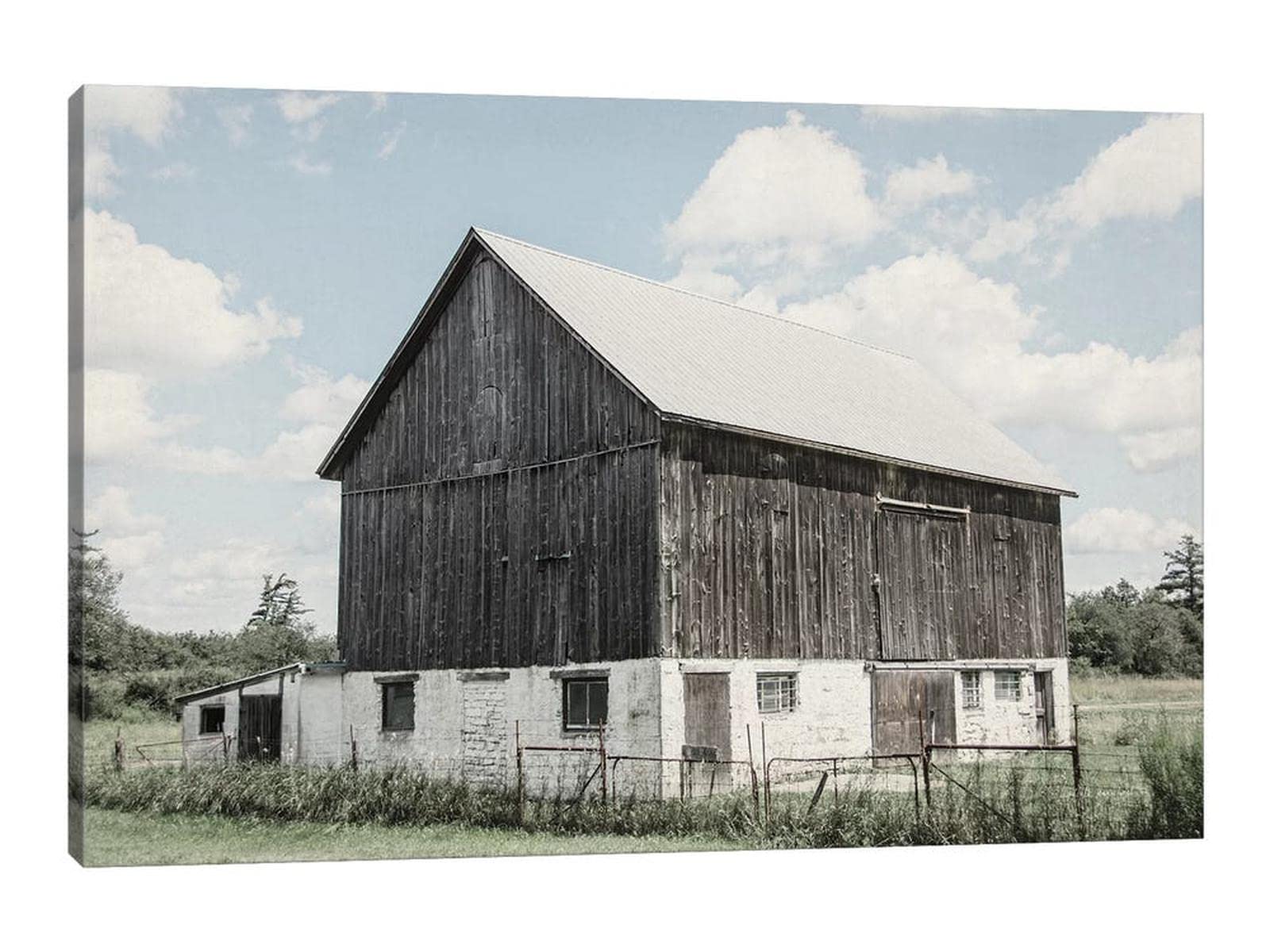 TIMUBA Rustic Barn Canvas Wall Art - Vintage Country Farmhouse Decor, White Distressed Old Barn Painting for Living Room, Bedroom & Office - 28x40 Inches Wall Decoration for Home & Cabin Style Interiors