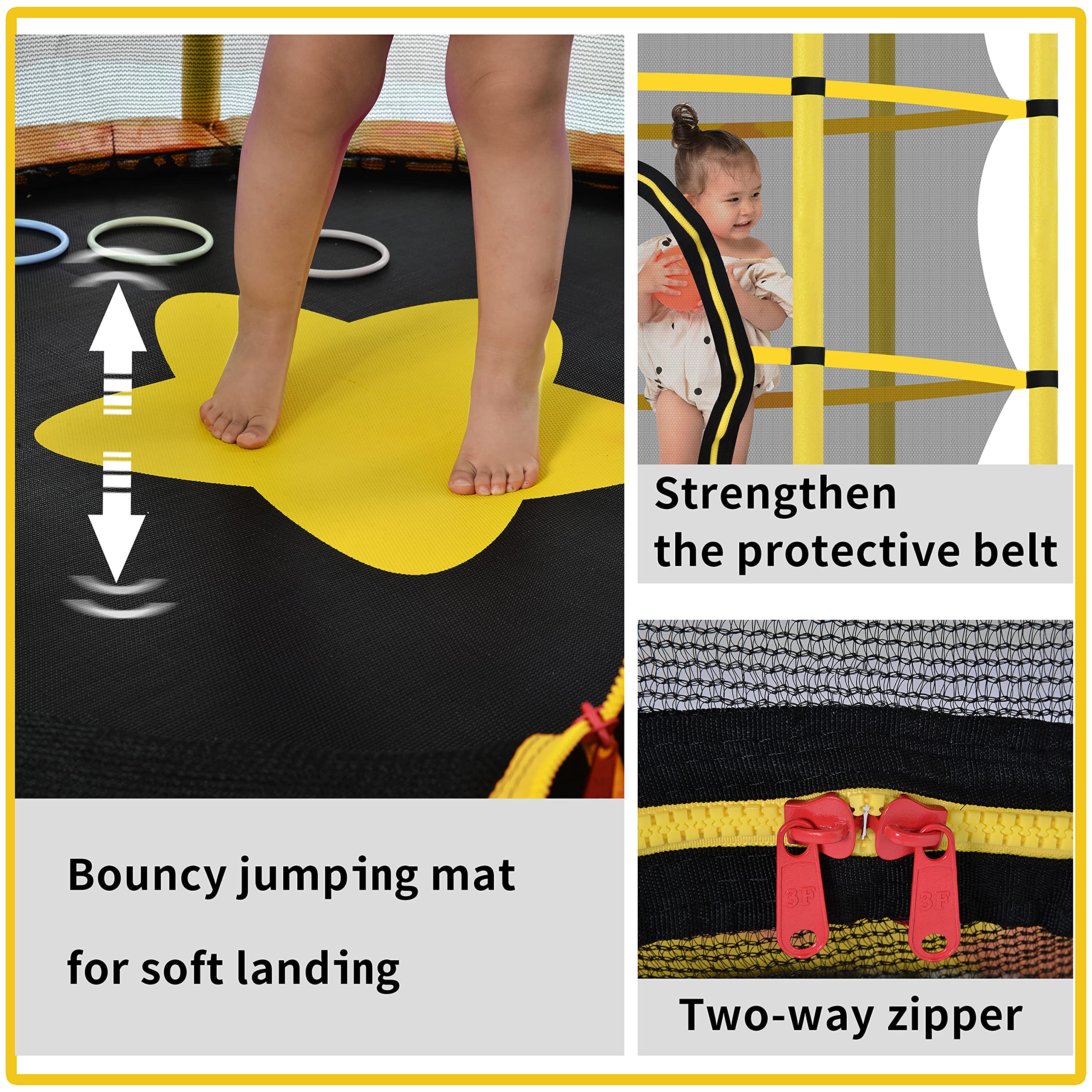 55 Inch Kids Trampoline with Safety Enclosure Net - Outdoor/Indoor Bounce Play with Water Sprinkler, 100lbs Weight Capacity (Yellow) | Perfect for Backyard Fun, Birthday Parties & Family Exercise