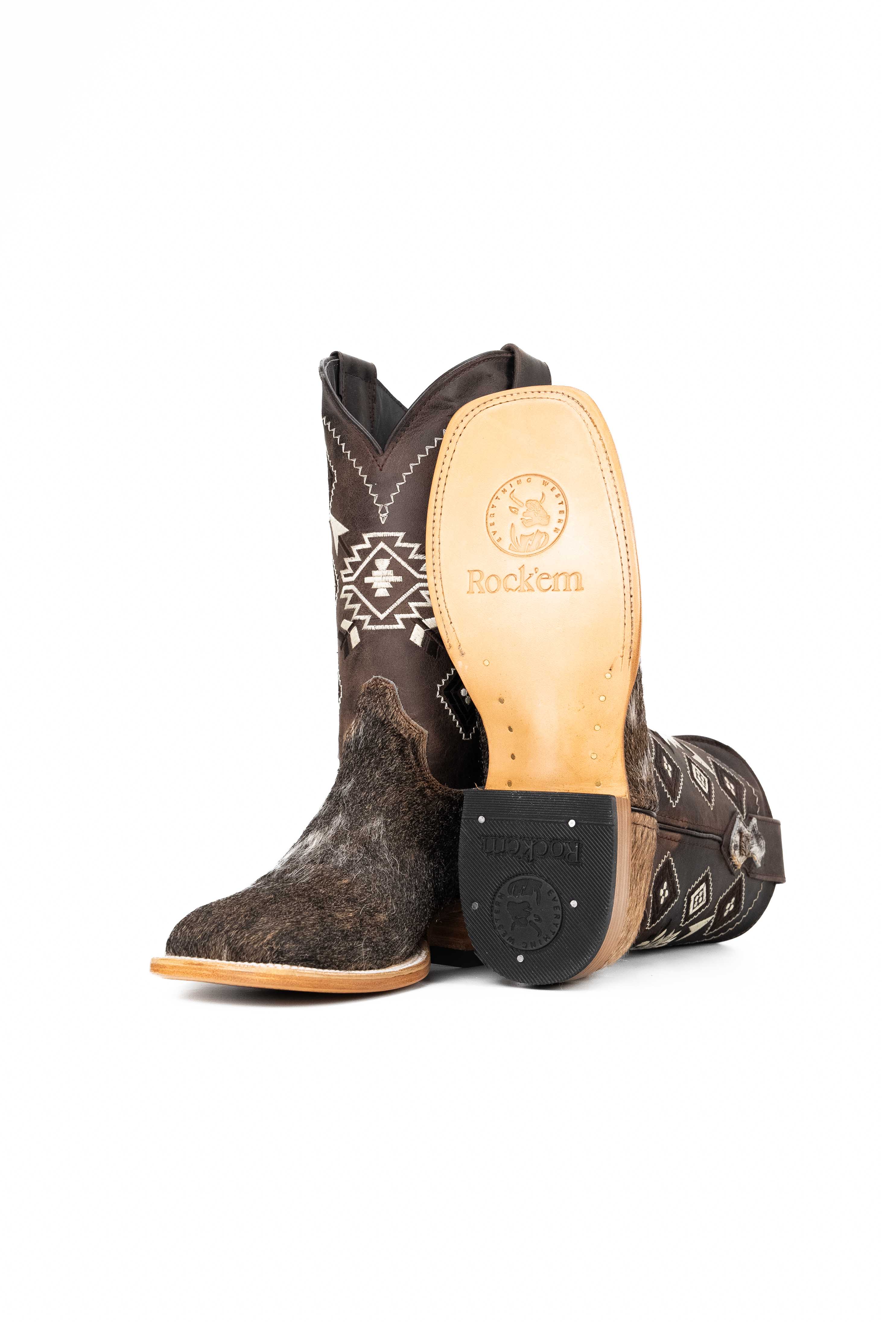 Authentic Men's Cowhide Square Toe Cowboy Boots - Size 8.5 (US) - Western Style Riding Boots - Perfect for Country Dancing, Rodeo & Outdoor Adventures