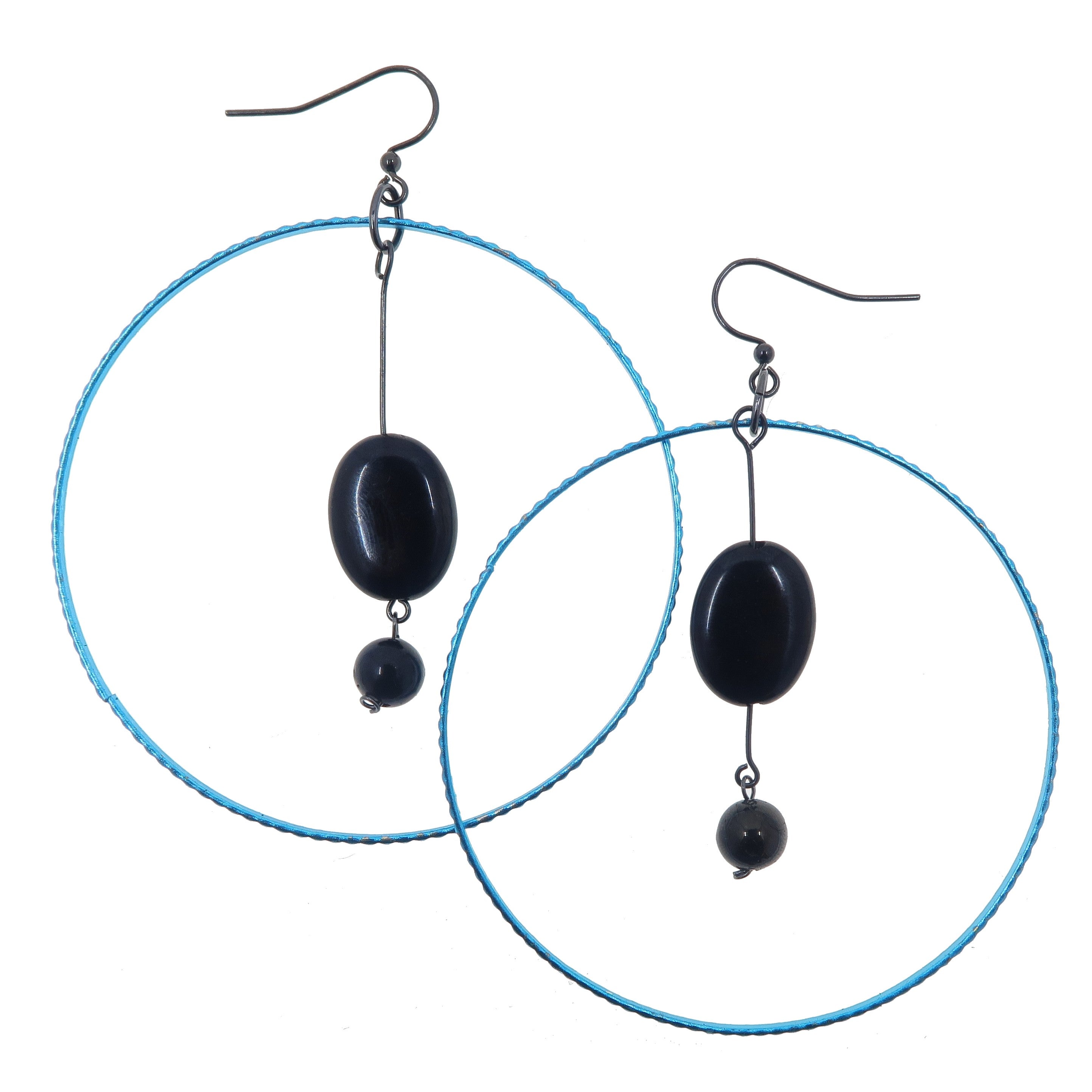 Cool Blue Jet Gemstone Hoop Earrings for Women - Stylish Protection Jewelry for Everyday Wear & Special Occasions