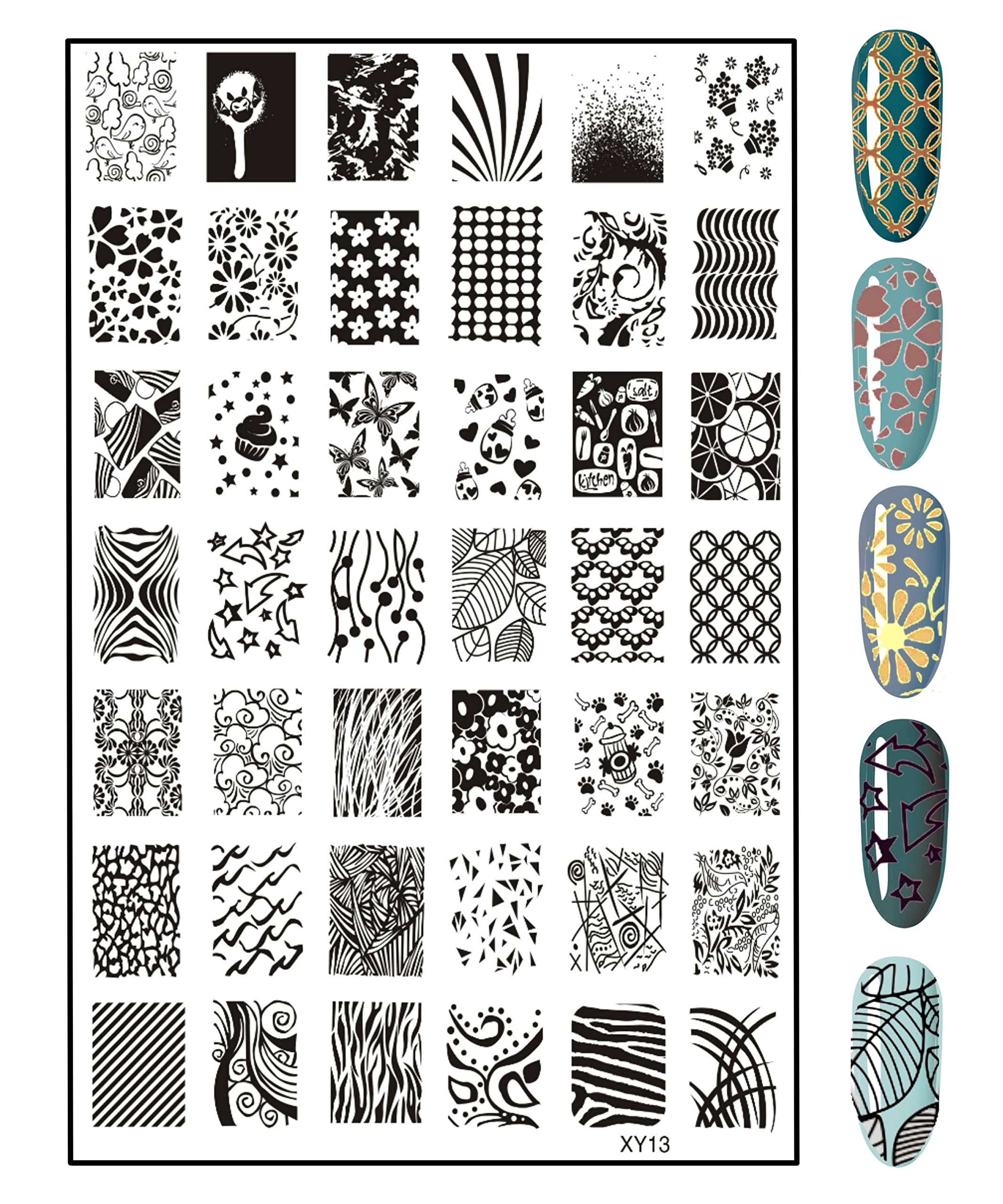 RoyalKart Professional Nail Art Stamping Kit for Women & Girls - 3 Nail Stamping Plates with Stamper & Scraper (XY01,13,04) - Perfect for DIY Manicures, Salon Nail Designs & Creative Nail Art at Home