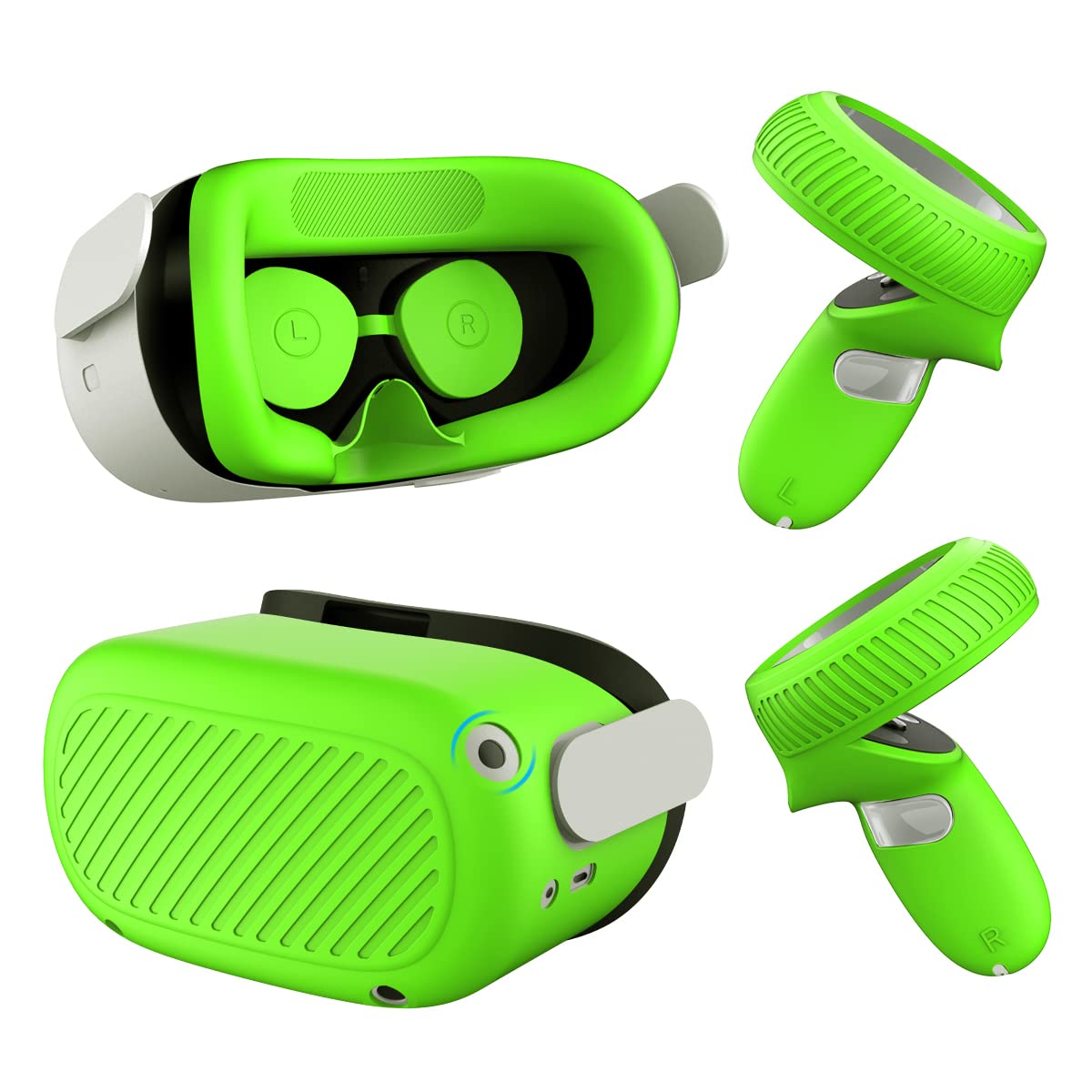 Oculus Quest 2 Silicone Accessories Kit - 4-in-1 Touch Controller Grip Cover, Handle Sleeve, Shell Protector & Lens Cover - Enhanced Comfort & Protection for VR Gaming (Green) - Perfect for Intense VR Sessions & Long Playtime Comfort