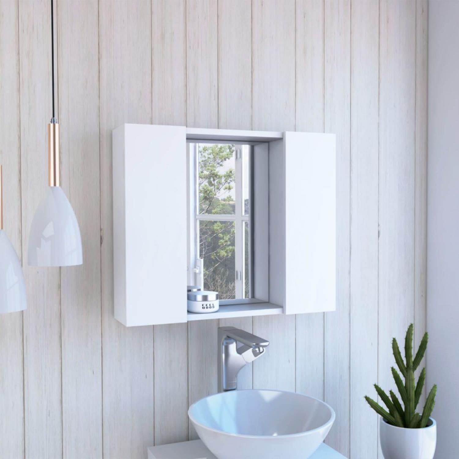 White Garnet Medicine Cabinet with Mirror - 6 Adjustable Inner Shelves & External Shelf for Bathroom Storage | Perfect for Organizing Toiletries, Makeup & Skincare Products