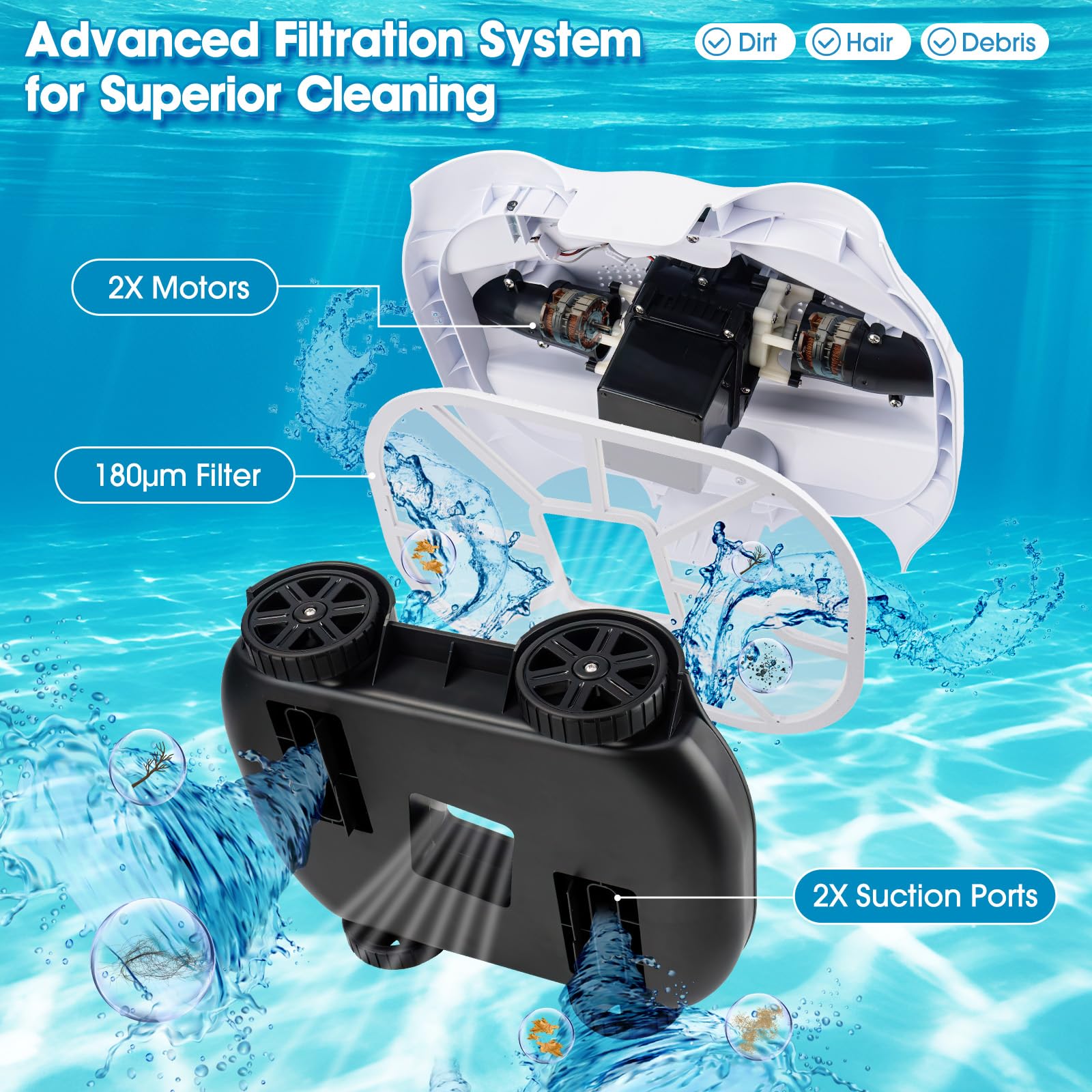 **JQKJCAM Cordless Robotic Pool Cleaner - 1076 Sq.Ft Coverage, Powerful Suction, Automatic Route Planning for Above Ground & Inground Pools, Self-Parking - Ideal for Weekly Pool Maintenance & Quick Cleaning**