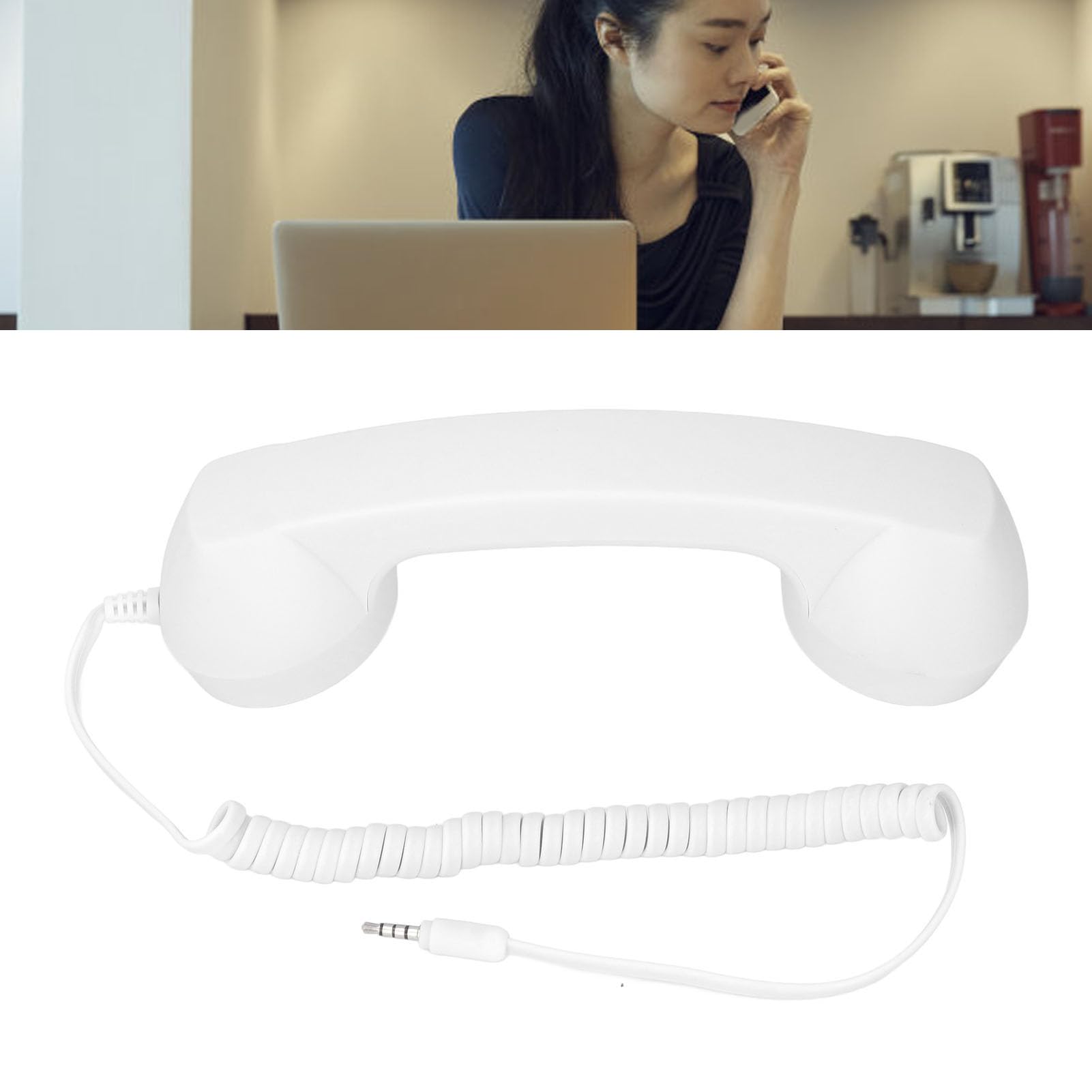 Vintage 3.5mm Retro Phone Handset - Crystal Clear Sound for iPhone & Smartphones - Perfect for Office, Home & Call Centers (White)