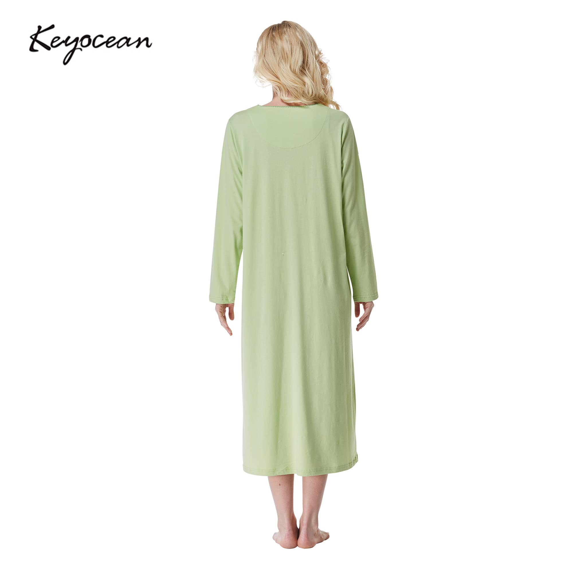 Keyocean Women's Soft Cotton Long Sleeve Nightgown - Comfortable Lightweight Sleepwear for Lounge & Bedtime - Perfect for Relaxing at Home or Overnight Travel