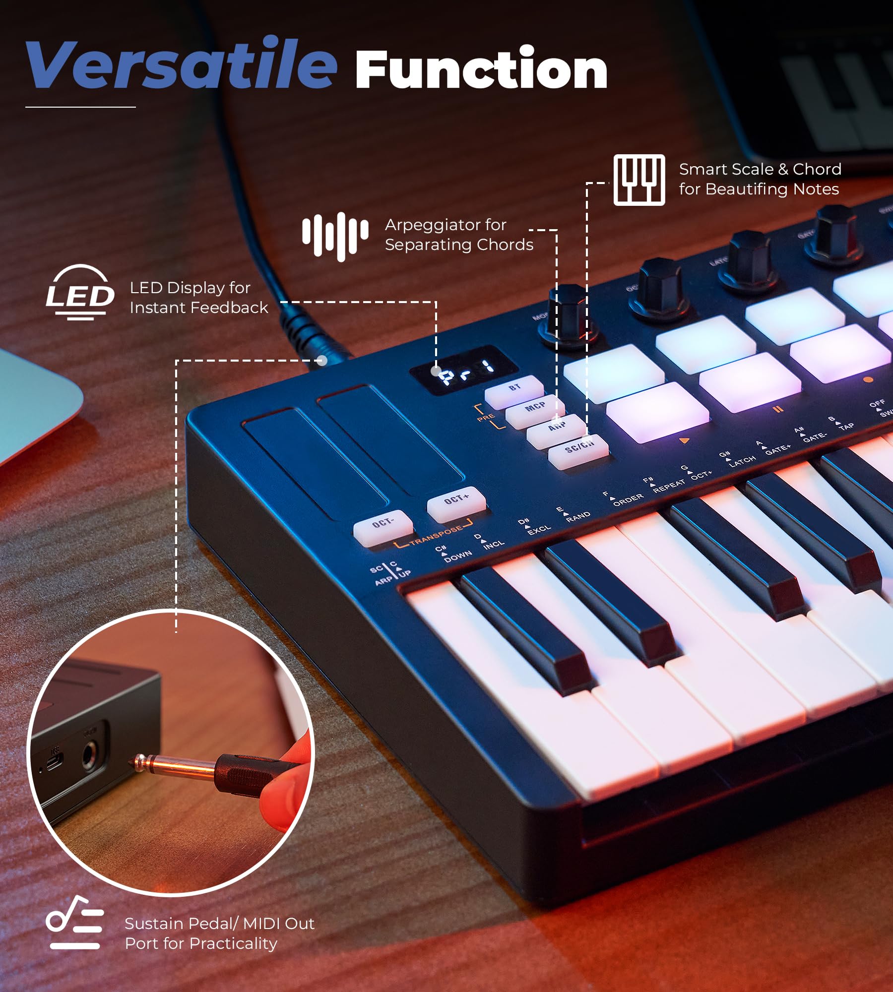 Vangoa 25-Key MIDI Pad Controller with 16 RGB Drum Pads - Wireless Beat Maker Machine for Music Production, Computer Recording & DJ Performance | Perfect for Beginners & Home Studio Music Making
