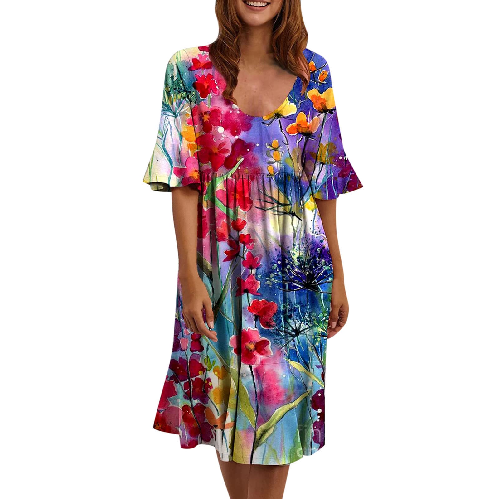Women's Casual Dresses with Pockets - Loose Pleated Elegant Summer Dress 2022 - Perfect for Office, Beach Vacation & Date Night Outfits