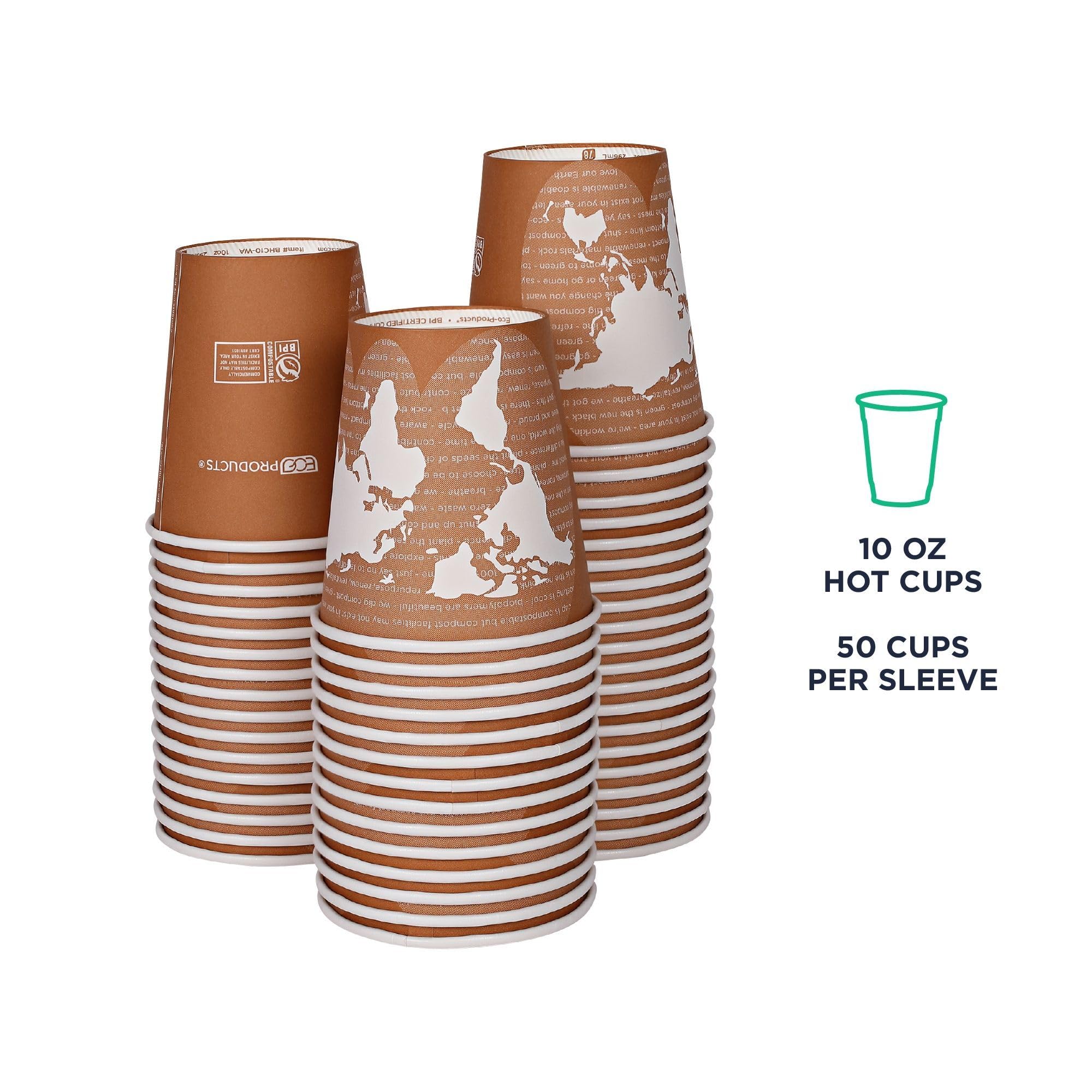 ECO PRODUCTS Compostable 10oz Disposable Coffee Cups - 1000 Count, Plant-Based PLA Lining, Hot/Cold Beverage Paper Cups for Office, Cafes & Events | Biodegradable & Eco-Friendly World Art Design