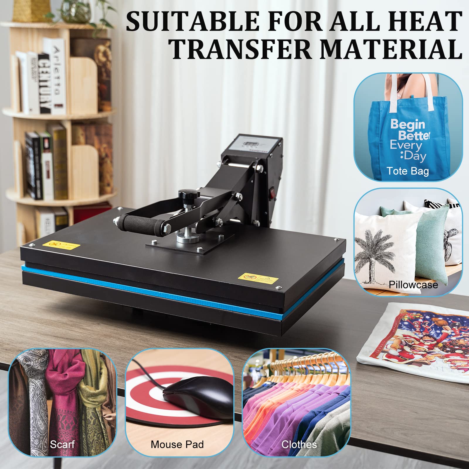 16x20 Inch Heat Press Machine - 1700W High Pressure Clamshell Heat Transfer Press with Digital Control for T-Shirts, Mugs, Hats & DIY Crafts - Perfect for Home Business & Custom Apparel Making