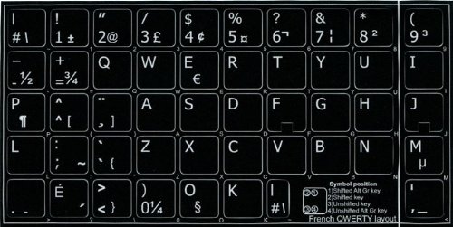 French QWERTY Keyboard Stickers - Black Background (14x14) for Desktop, Laptop & Notebook - Perfect for Typing Practice, Language Learning & Computer Upgrades