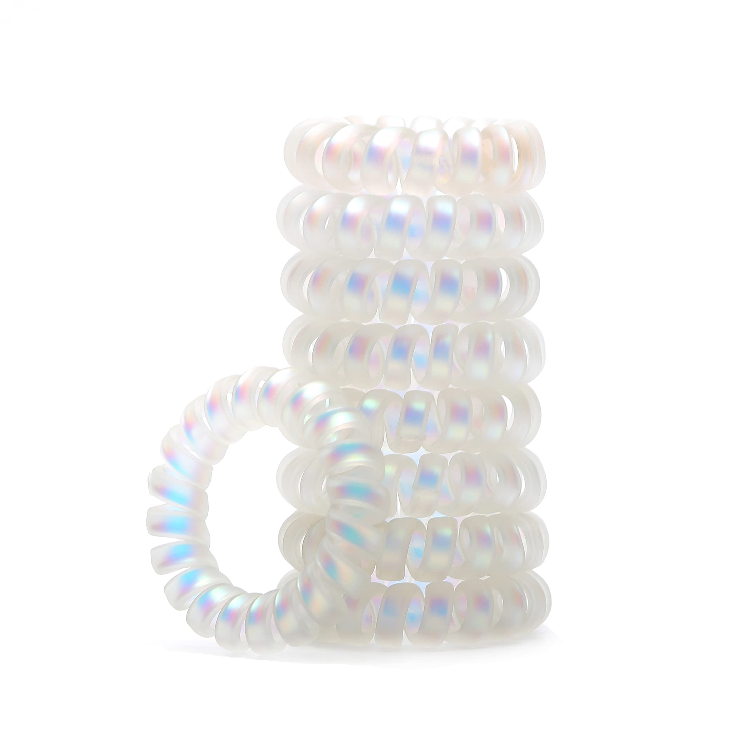 9PCS Matte Spiral Hair Ties for Women & Girls - Coil Ponytail Holders, Comfortable Wear-Resistant Hair Rings, Waterproof Phone Cord Hair Bands (White) - Perfect for Workouts, Yoga, Swimming & Everyday Styling