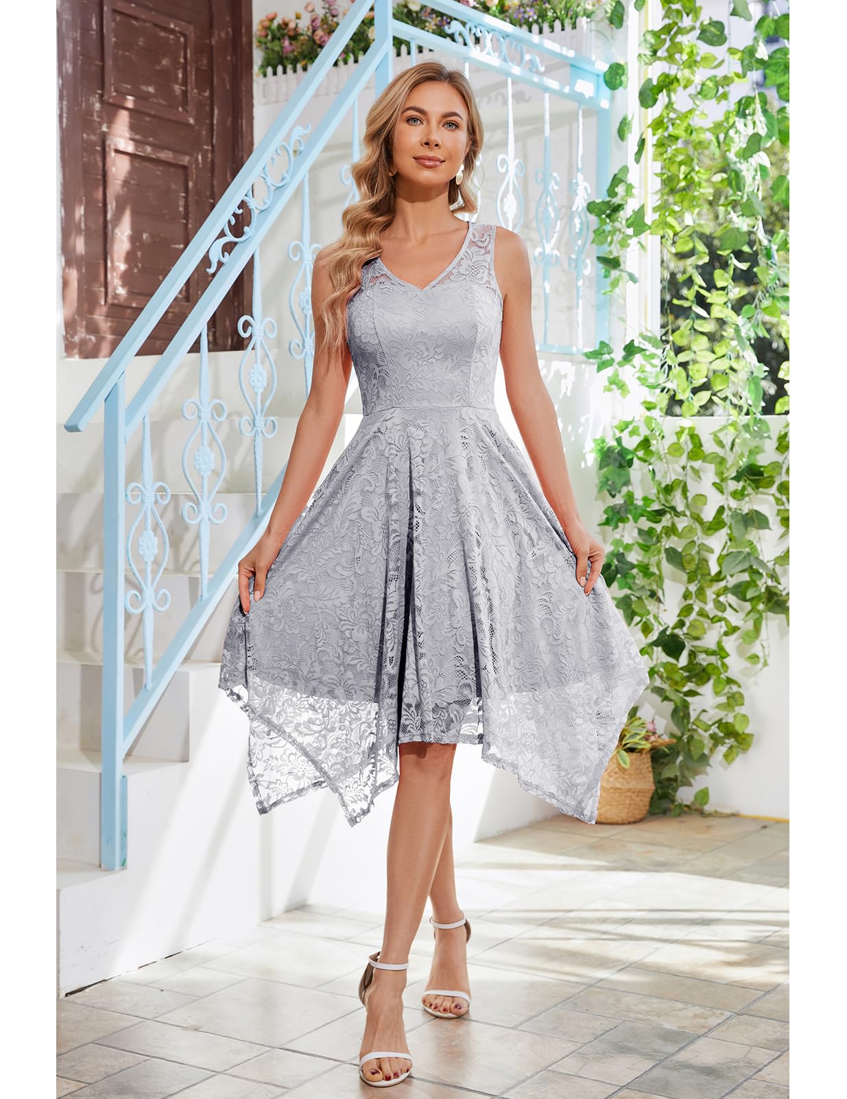 Meetjen Women's Cocktail Party Dress 2025 - Elegant Handkerchief Hem Lace Formal Gown for Wedding Guest, Bridesmaid & Prom | Perfect for Evening Events, Galas & Special Occasions