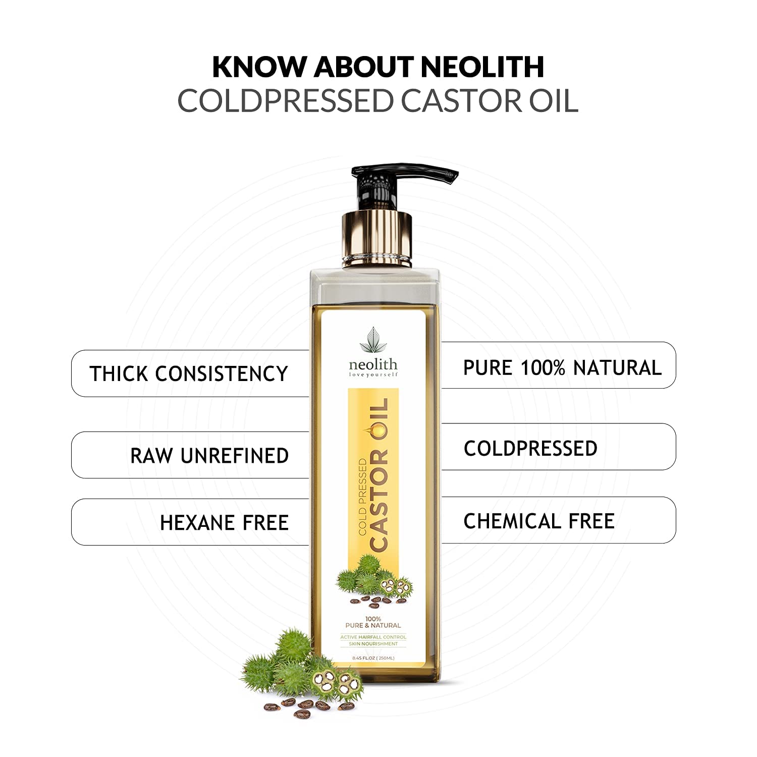 Organic Cold Pressed Castor Oil for Hair Growth & Skin Care - 250ml
