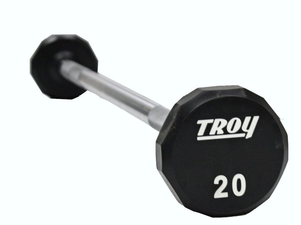 TROY 12-Sided Solid Head Urethane Straight Barbell - Durable Weightlifting Bar for CrossFit, Powerlifting & Home Gym Workouts