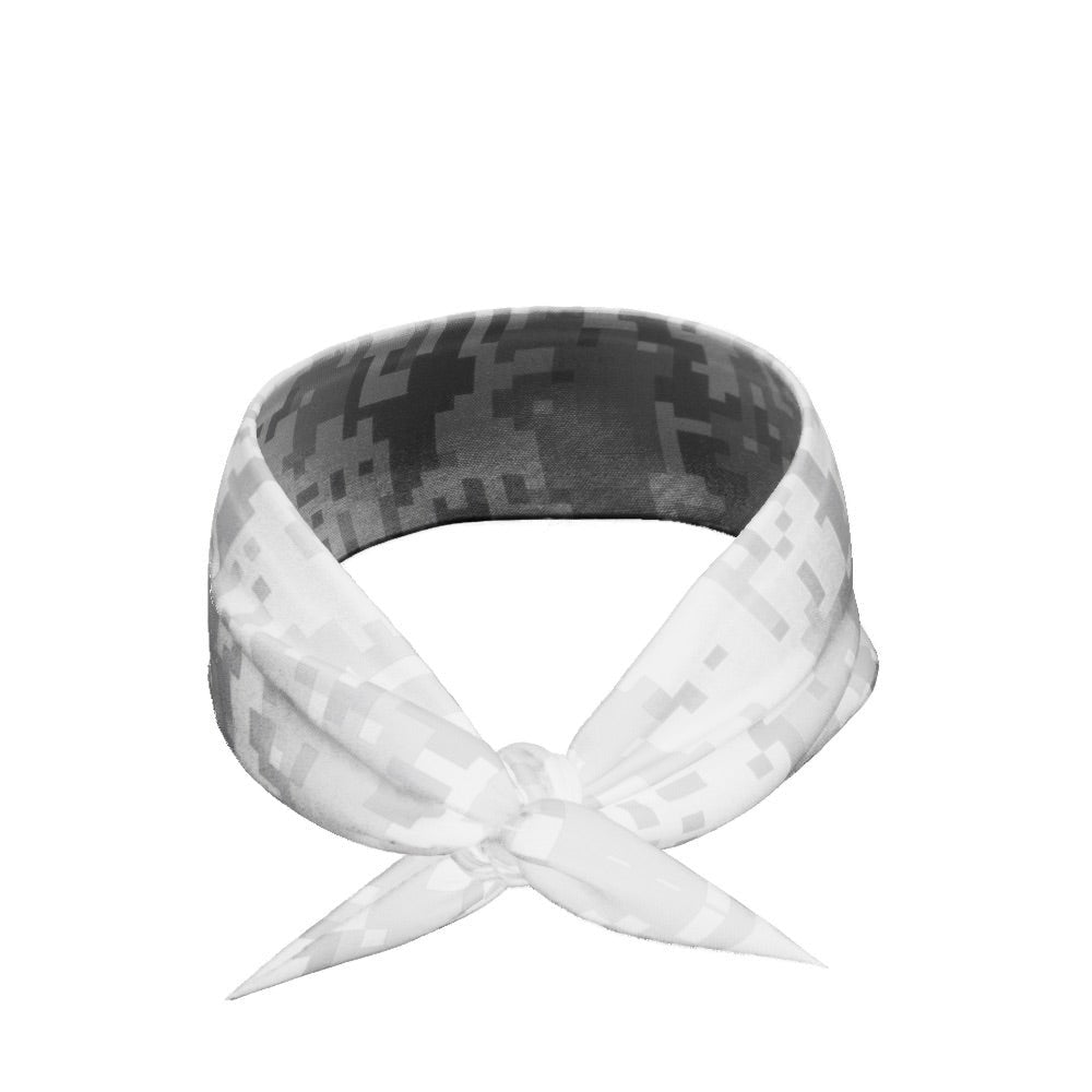 White Digital Camo Tie Headband for Women - Adjustable Sports Headwrap for Running, Yoga, Workout & Outdoor Activities