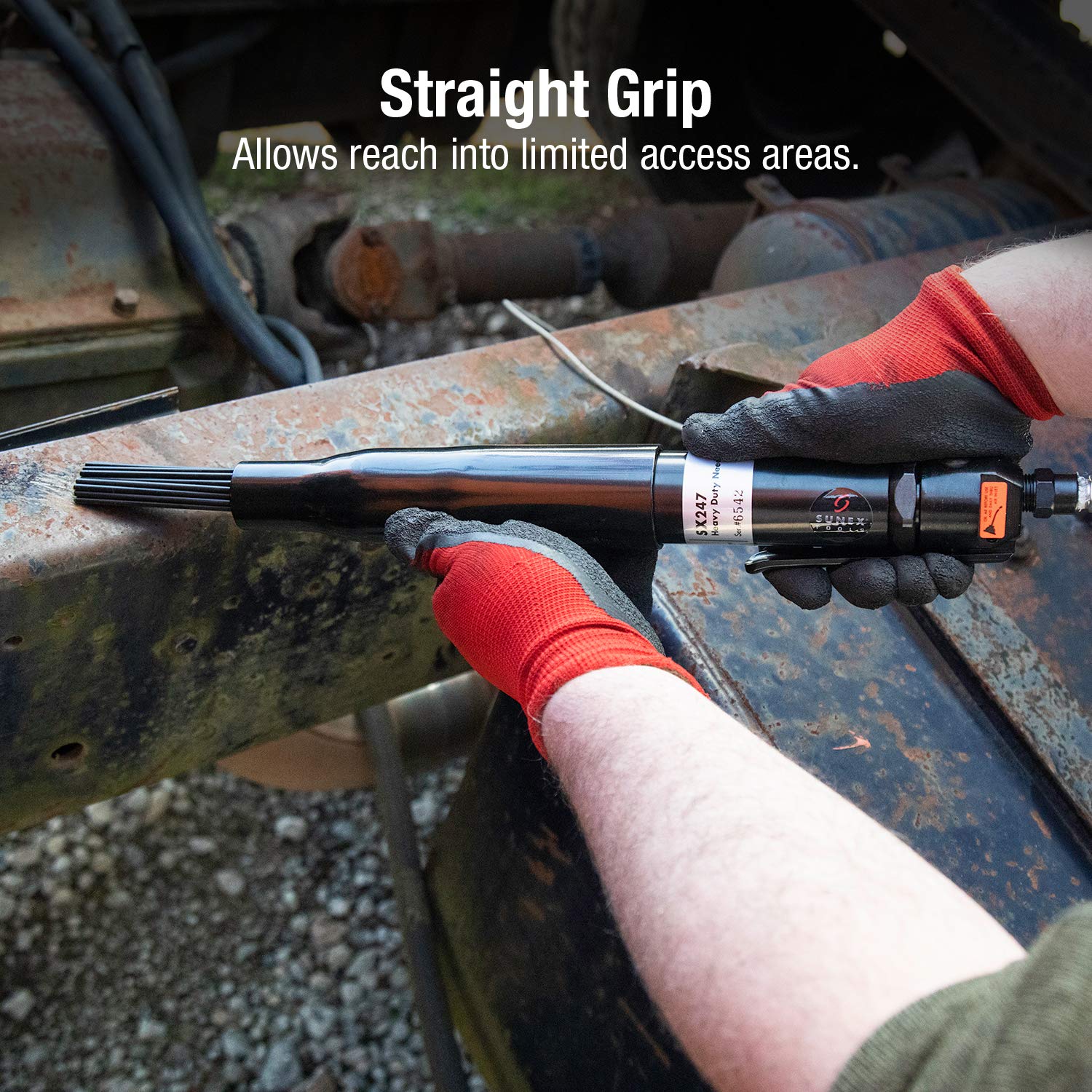 SUNEX TOOLS SX247 Heavy Duty Air Needle Scaler - Professional Pneumatic Rust & Paint Remover for Metal, Concrete & Weld Cleaning - Ideal for Automotive, Construction & Industrial Surface Preparation