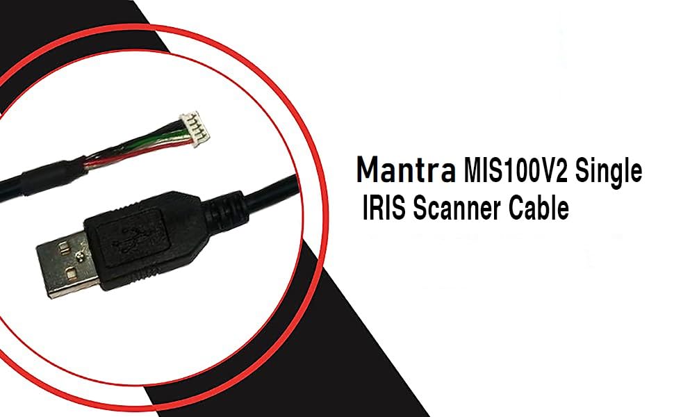 Yukonics USB 2.0 Cable for Mantra MIS100 V2 Single Iris Scanner - High Speed Durable Black USB Data Cable for Biometric Security Devices | Perfect for Office, Bank & Government Security Systems