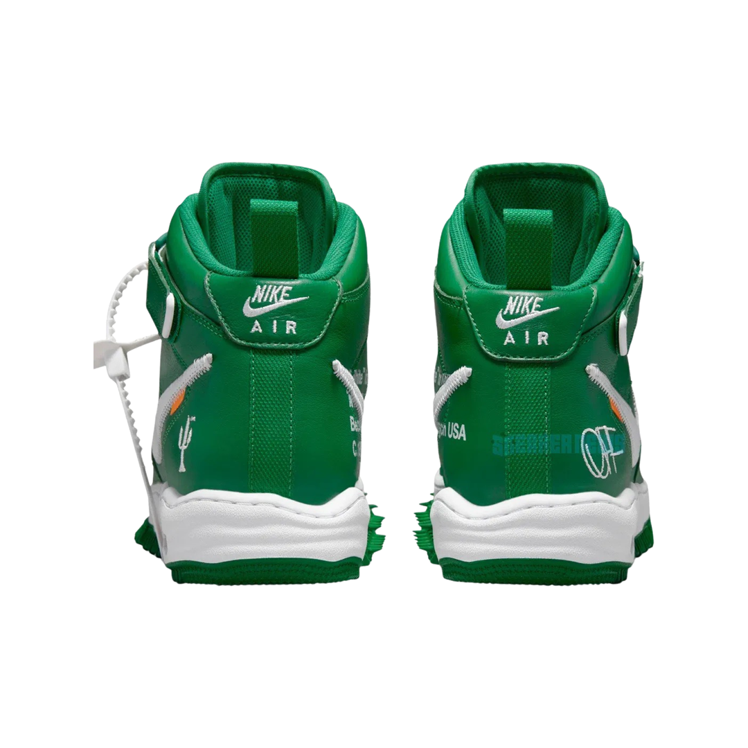 Off White x Nike Air Force 1 Mid SP Leather Sneakers in Pine Green & White - Limited Edition Streetwear Shoes for Men's Fashion & Urban Lifestyle